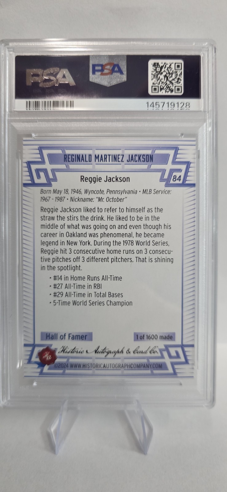 2024 Historic Autograph Cards Baseball Reggie Jackson #84 Tier 1 /1600 – PSA 9