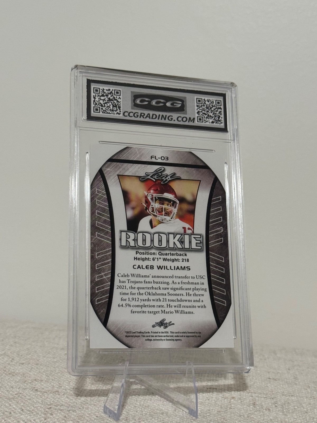 Caleb Williams 2022 Leaf Rookie Flag #FL03 – CCG 10 GEM MINT – Chicago Bears RC