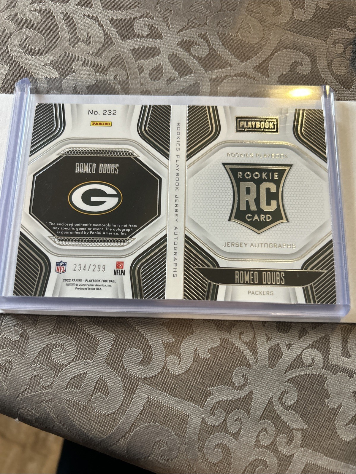 2022 Playbook – ROMEO DOUBS – Authentic Autograph RC Patch – #234/299 – PACKERS
