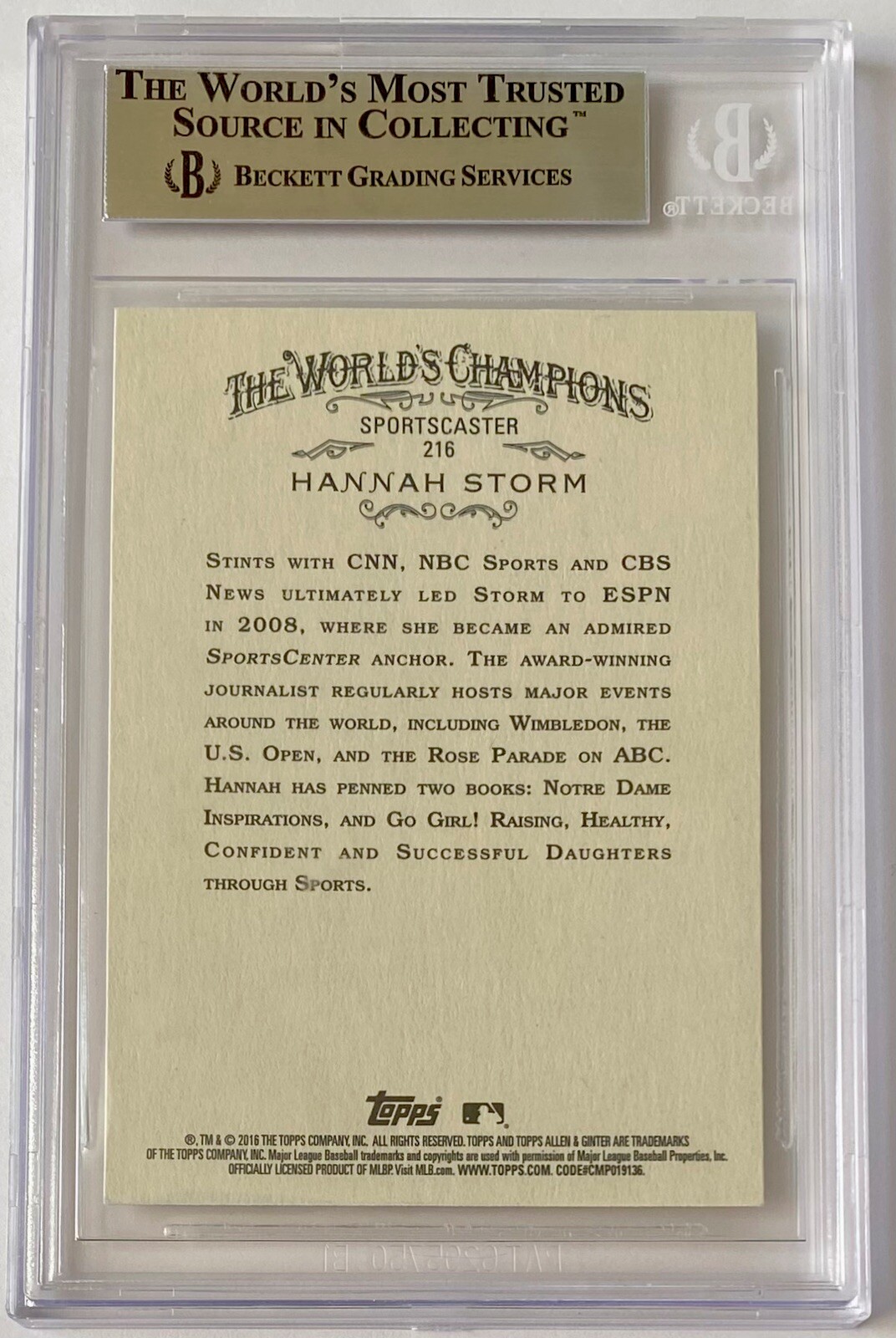 2016 Allen & Ginter Hannah Storm #216 Auto BGS Authentic ESPN Sportscenter