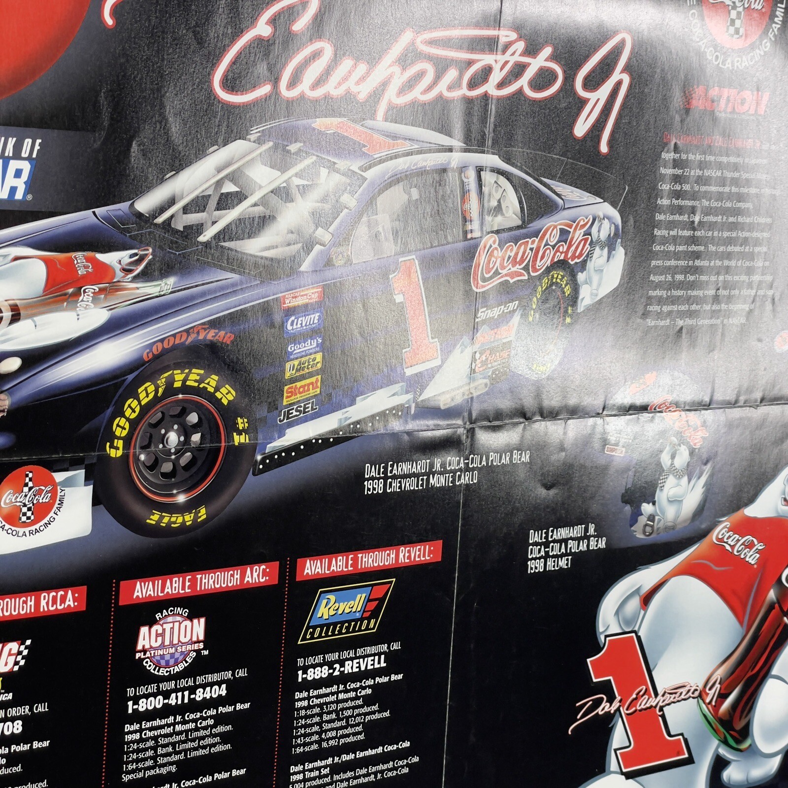 Dale Earnhardt Sr. (#3) & Jr. (#1) 1998 Coca Cola Nascar Racing Poster ￼ 16×22
