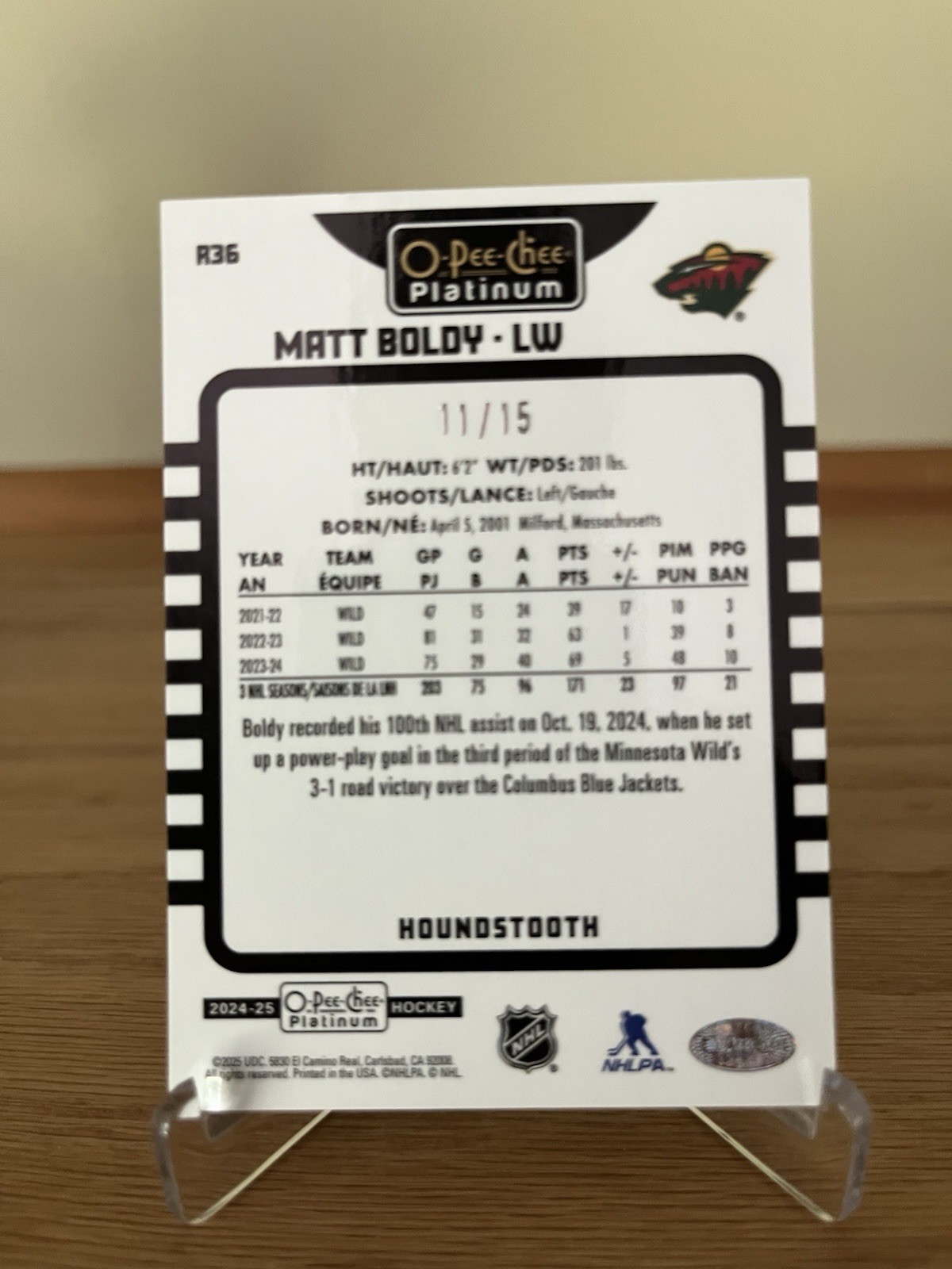 2024-25 O-Pee-Chee Platinum – Retro Matt Boldy #R36 Houndstooth /15