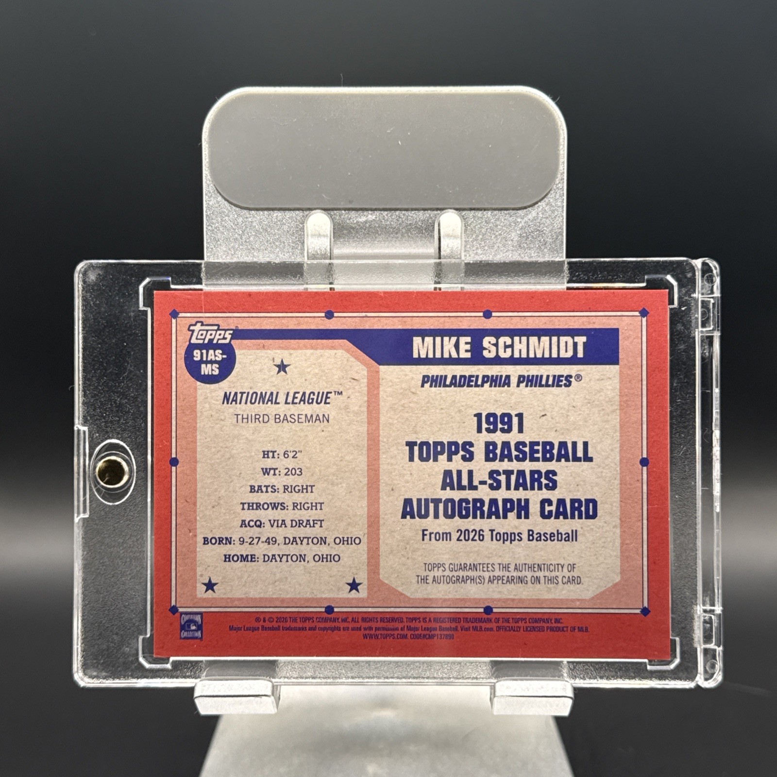 2026 Topps Series 2 Baseball Mike Schmidt #91AS-MS Autograph On Card PHILLIES