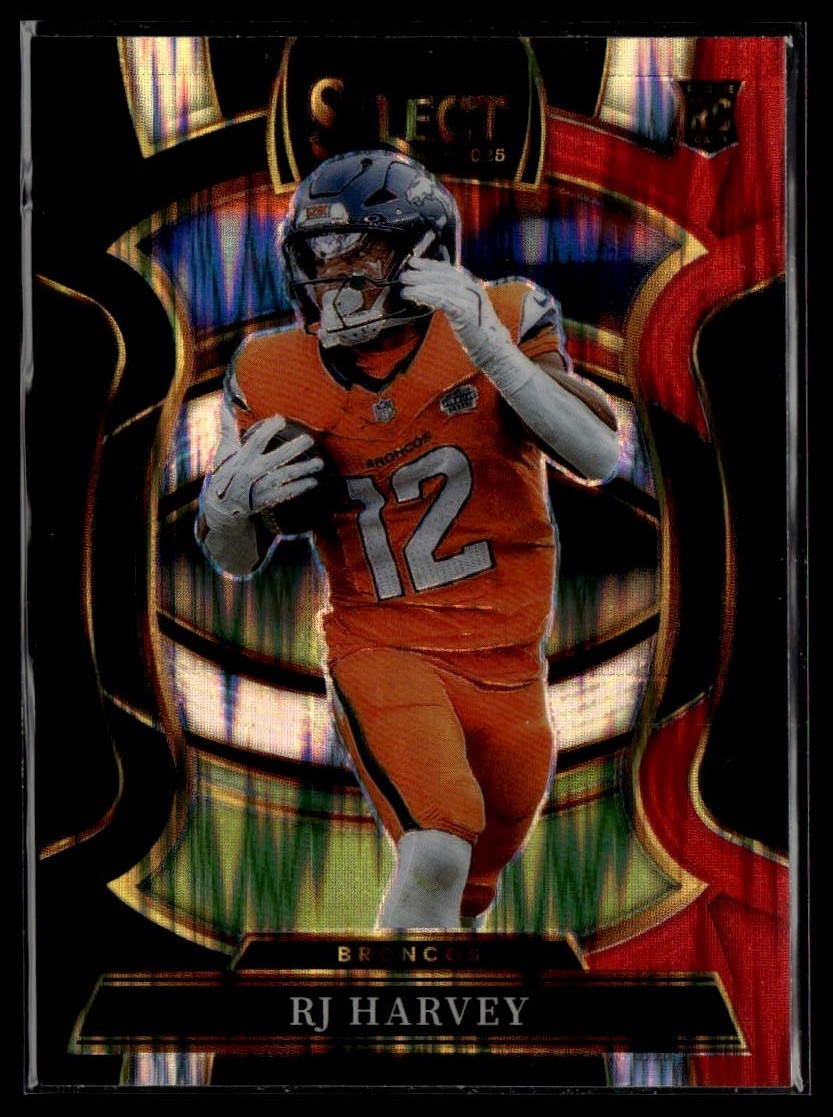 2025 Panini Select #10 RJ Harvey Black and Red Prizm Shock RC
