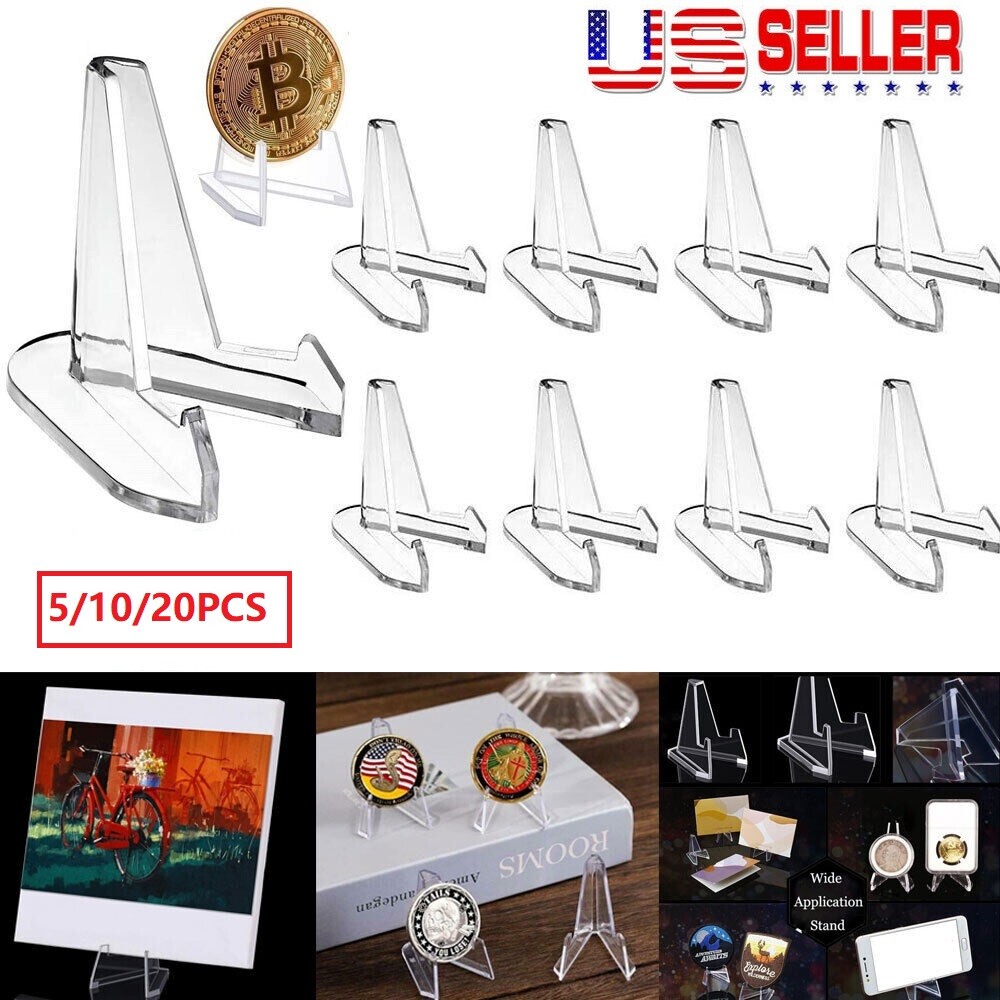 20× Coin Display Stands Paper Card Easel Small Size Holder Clear Plastic Durable