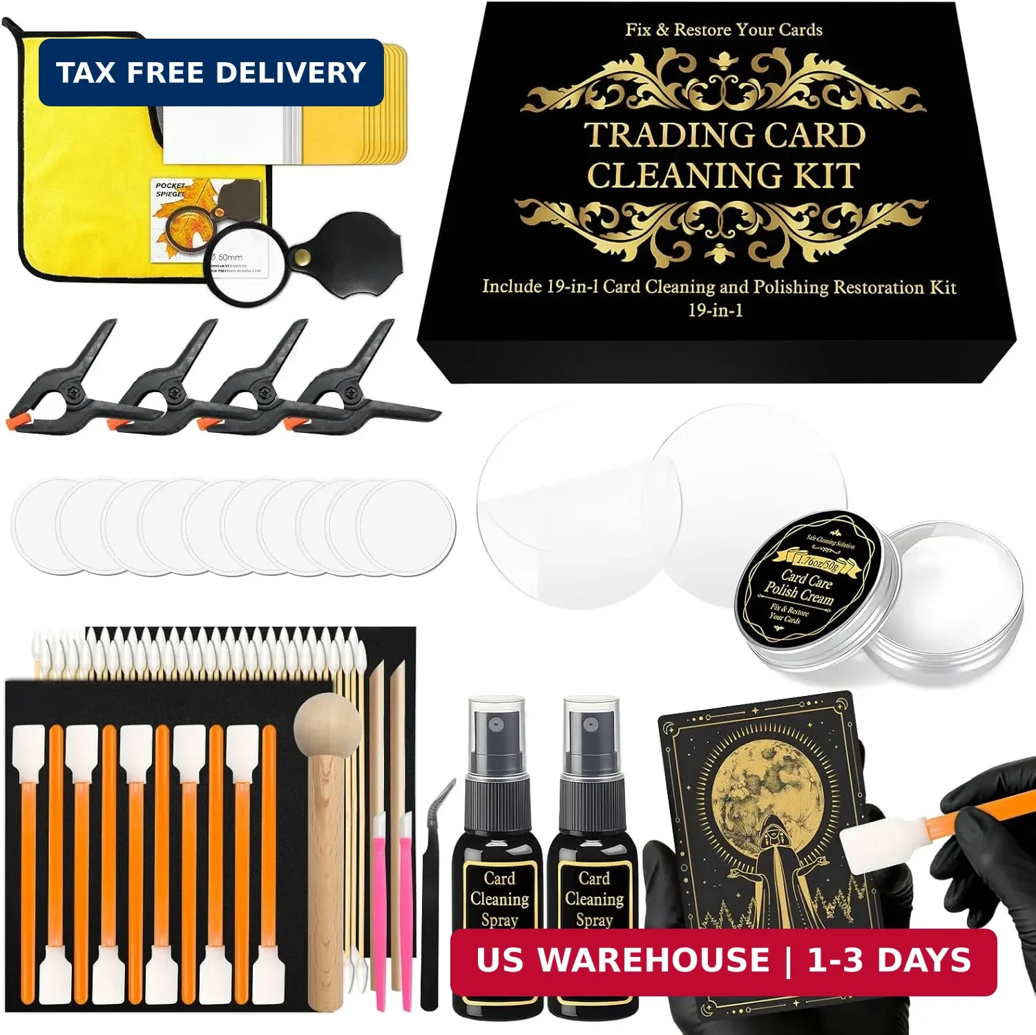 272 Pcs Card Care Clean Kit,Trading Card Cleaning Kit with Fixing Jig and EVA Sh