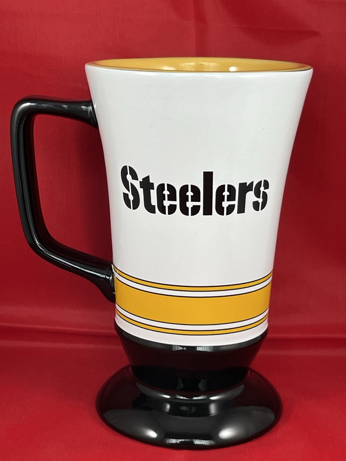Pittsburgh Steelers 3D Tall Pedestal Ceramic Coffee Tea Cup Mug 7″ Black Yellow