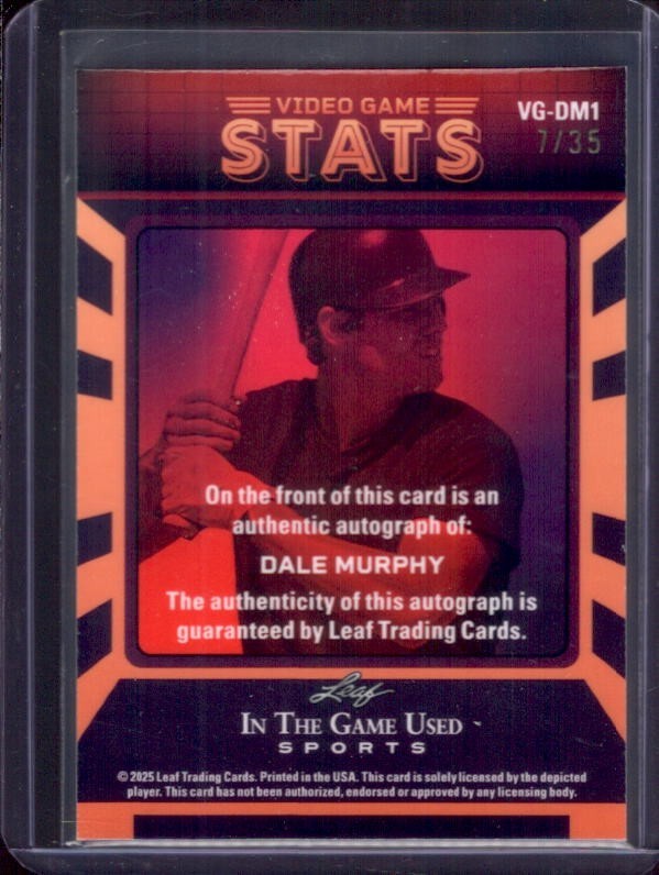 DALE MURPHY 2025 Leaf In The Game Used Video Game Stats Autograph Auto #7/35
