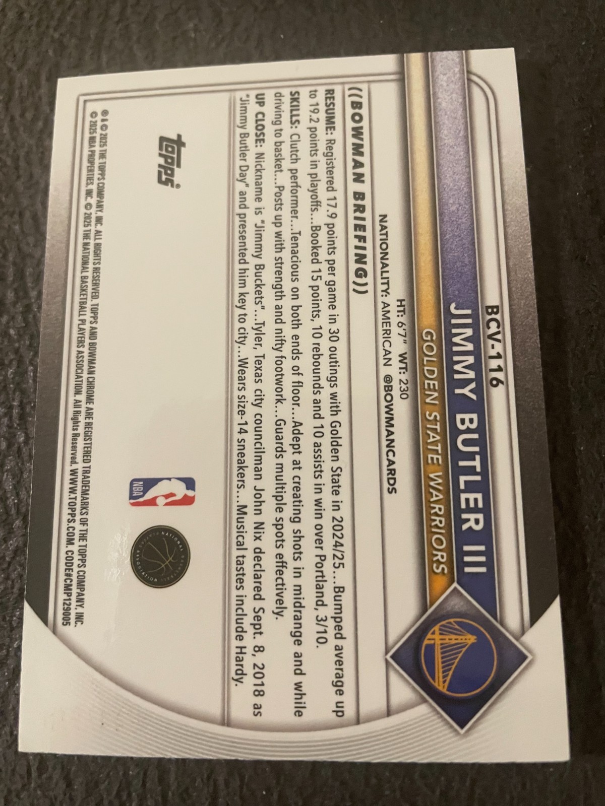 Jimmy Butler III Bowman Chrome Mega Navy Mojo Refractor /175 Warriors numbered