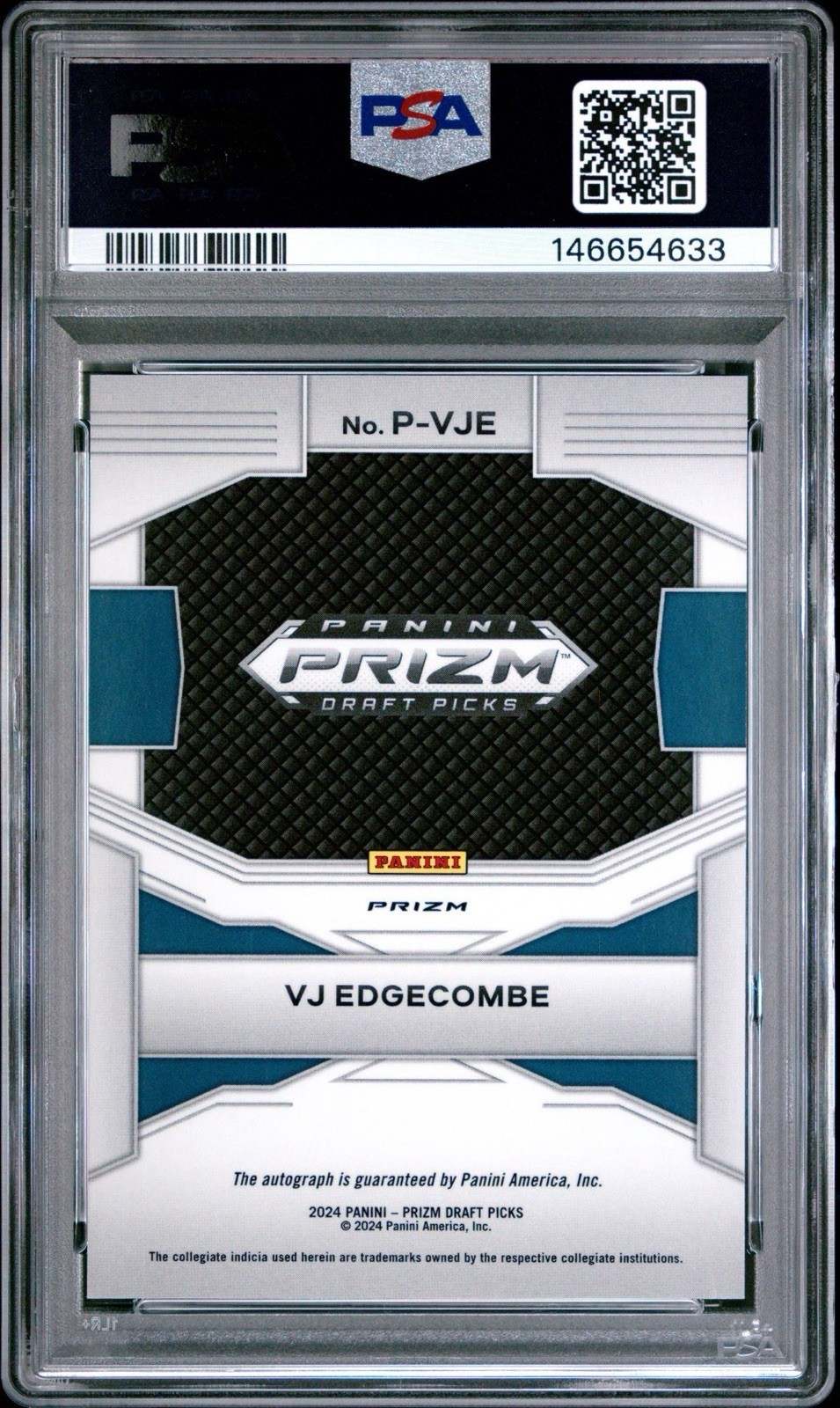 2024-25 Prizm Draft Picks – Penmanship VJ Edgecombe Hyper Prizm (AU, RC) pop 1