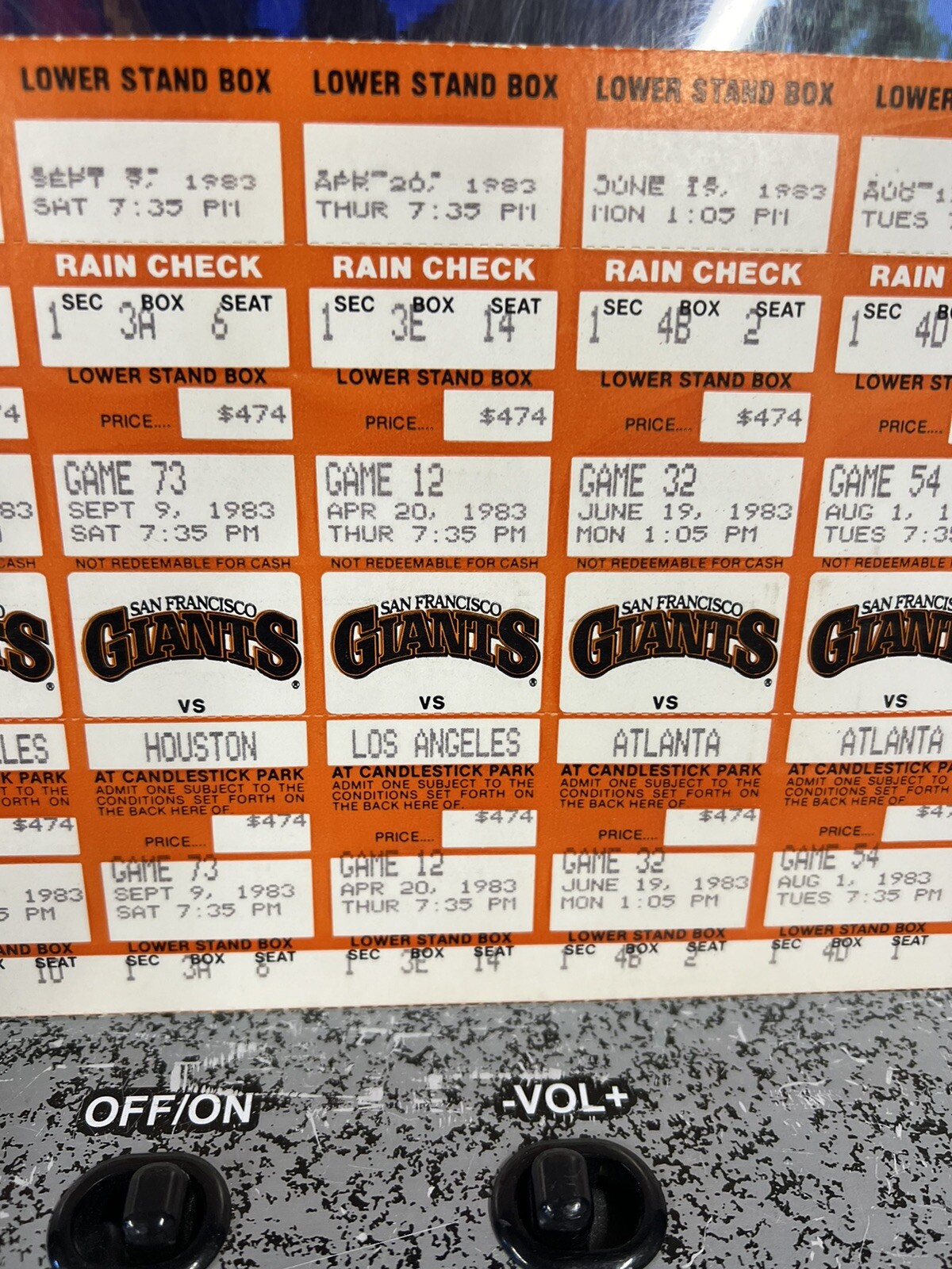 1983 San Francisco Giants Uncut Season Ticket Sheet NL West Dodgers Braves + Hou