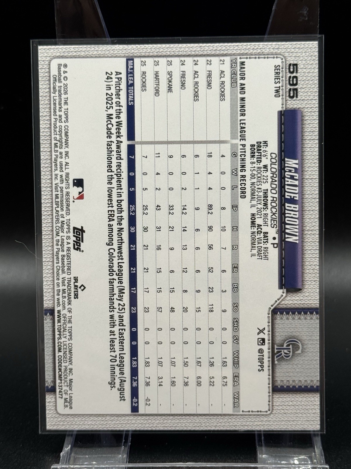 2026 Topps Series 2 McCade Brown #595 Diamante Foil RC Colorado Rockies