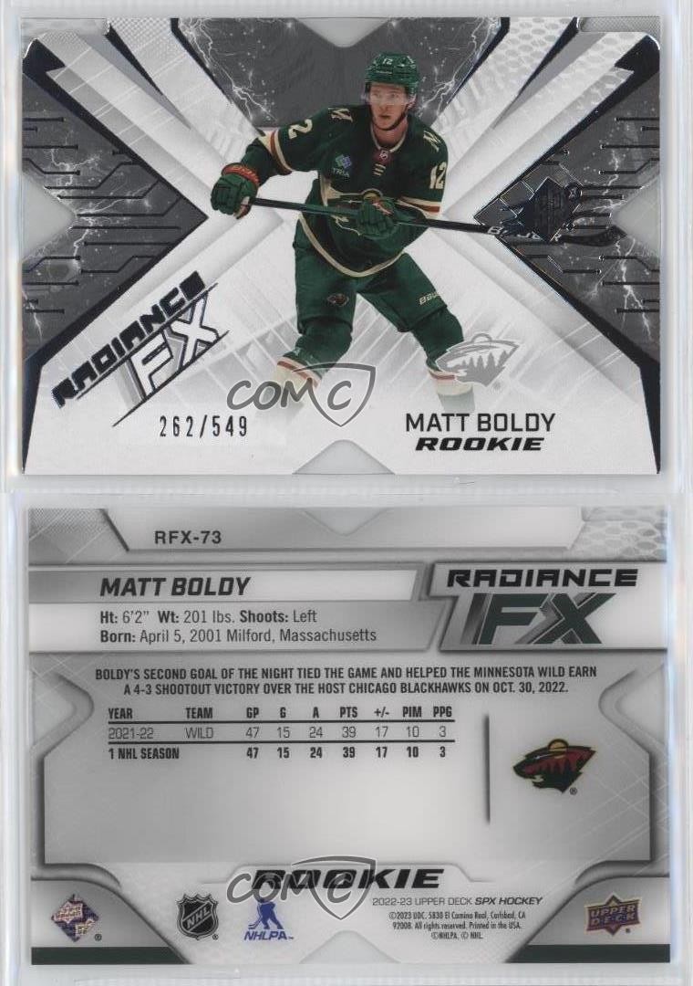 2022-23 SPx Radiance F/X Rookies 262/549 Matt Boldy #RFX-73 Rookie RC 14sr