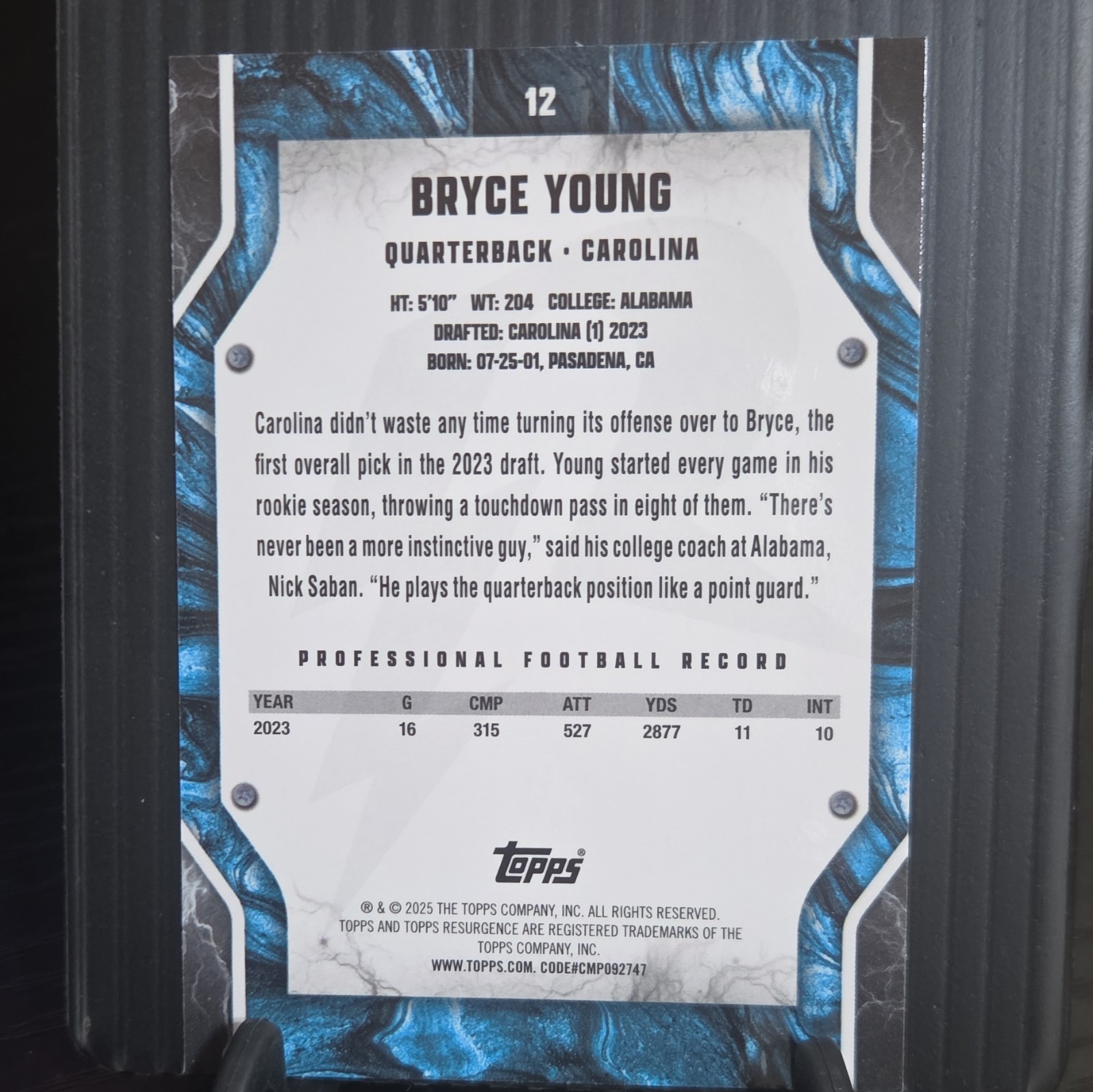 Topps 2024 Resurgence Bryce Young Panthers Navy Surge Refractor #12 112/275
