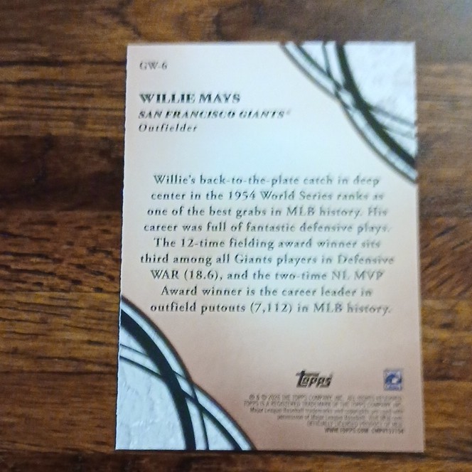 Topps MLB Willie Mays Giants Pair Heritage/Gallery Walk Insert GW6