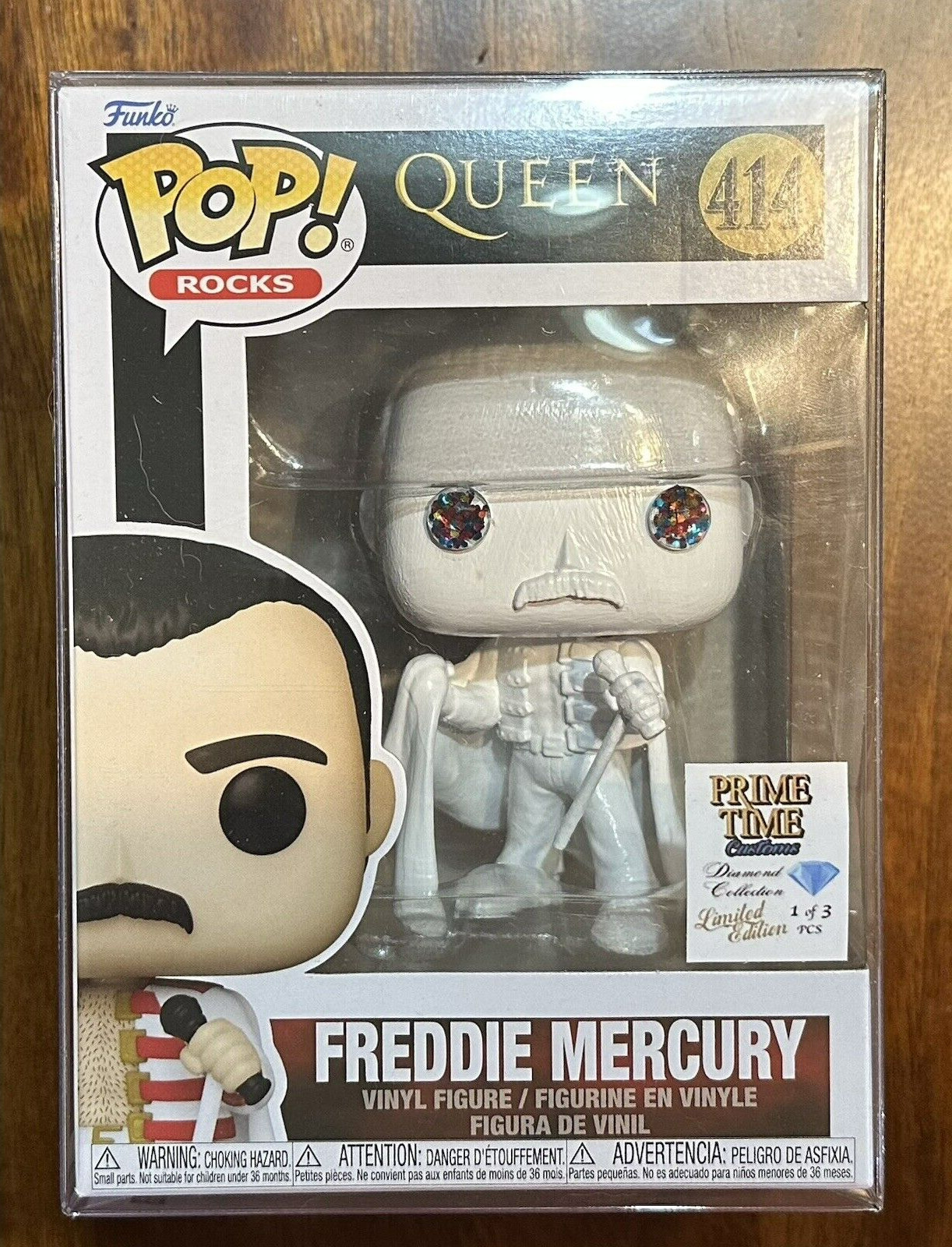 1/3 Exclusive Freddie Mercury #414 Funko Pop! White with Rainbow Diamonds 1/3