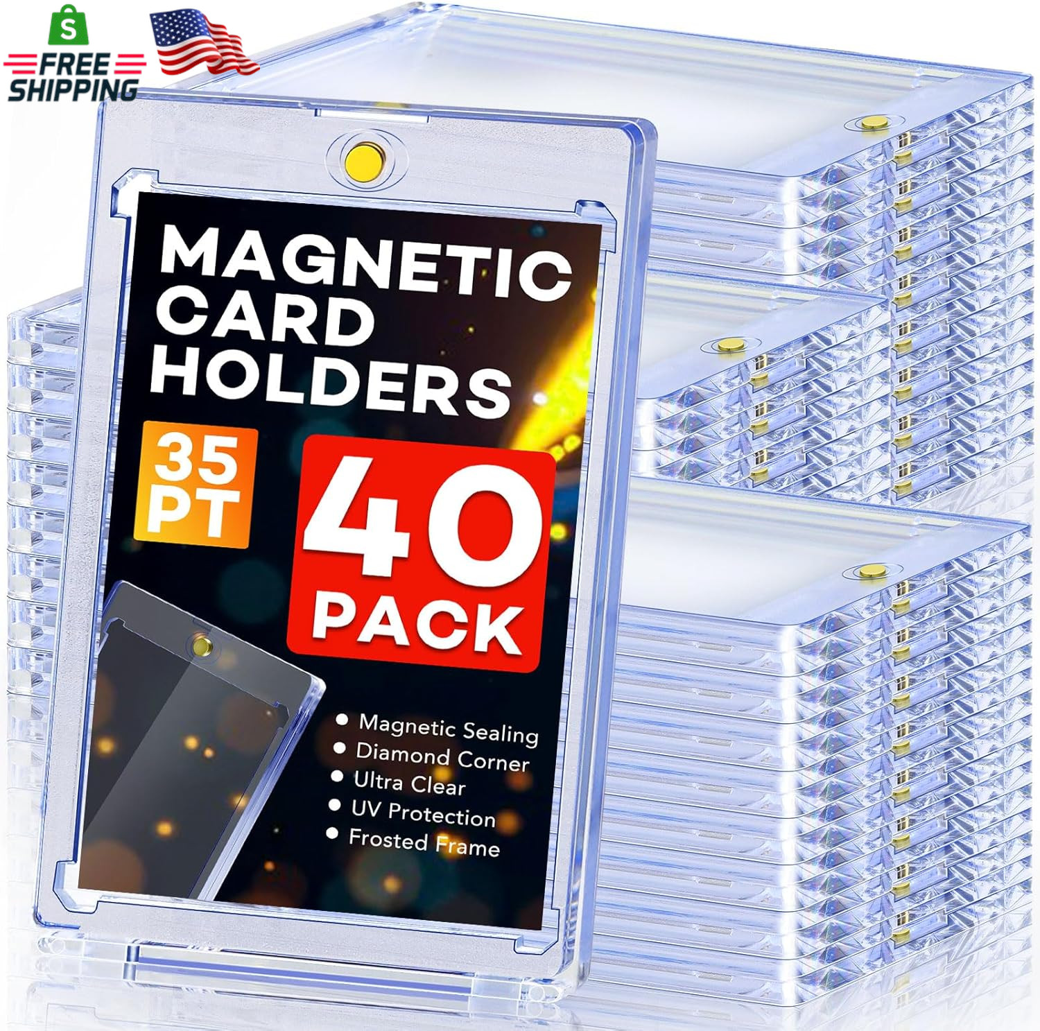 40Ct Magnetic Card Holders, 35Pt One Touch Card Holder, U-V Protection Hard Plas