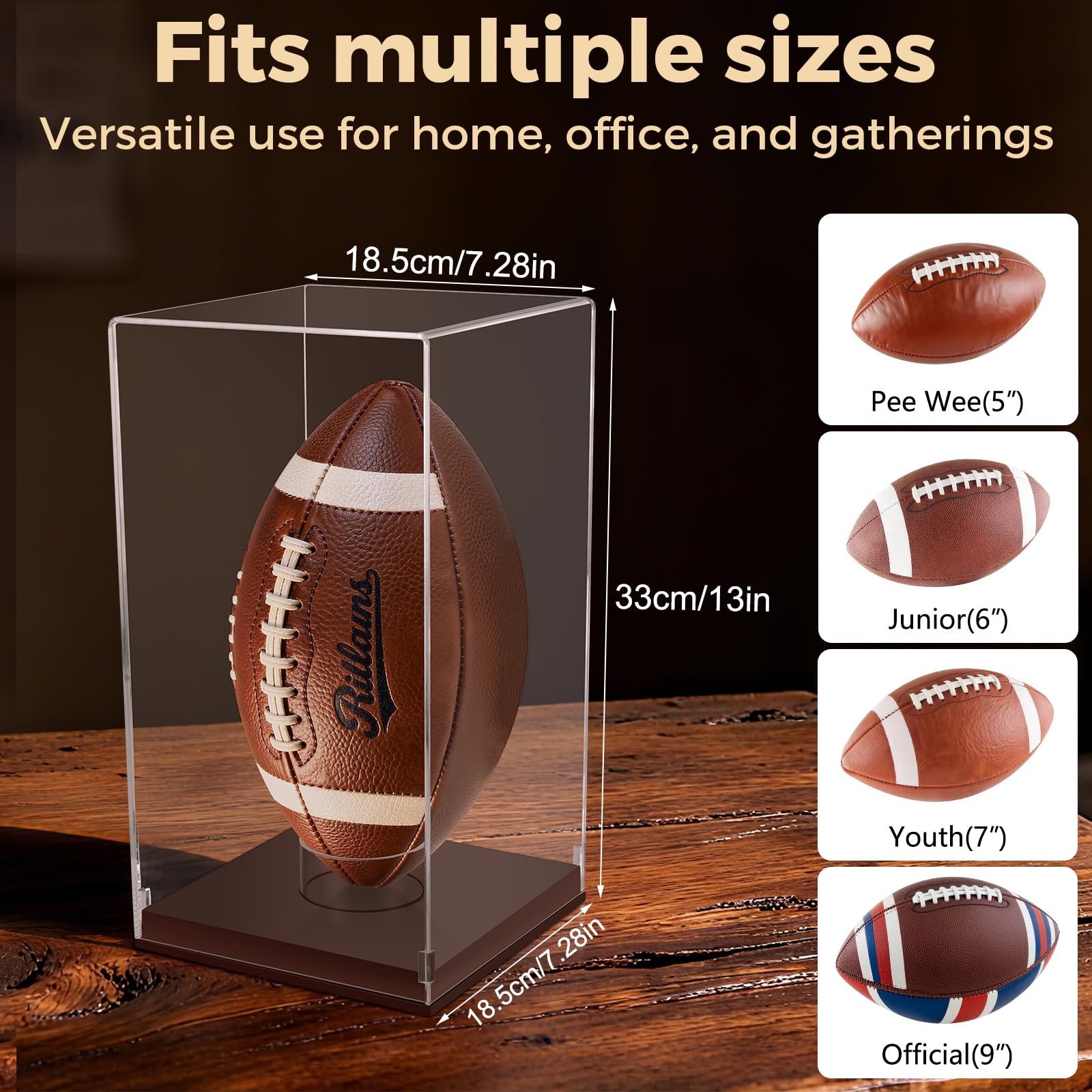 Clear Acrylic Football Display Case With Wooden Base UV Protection Box