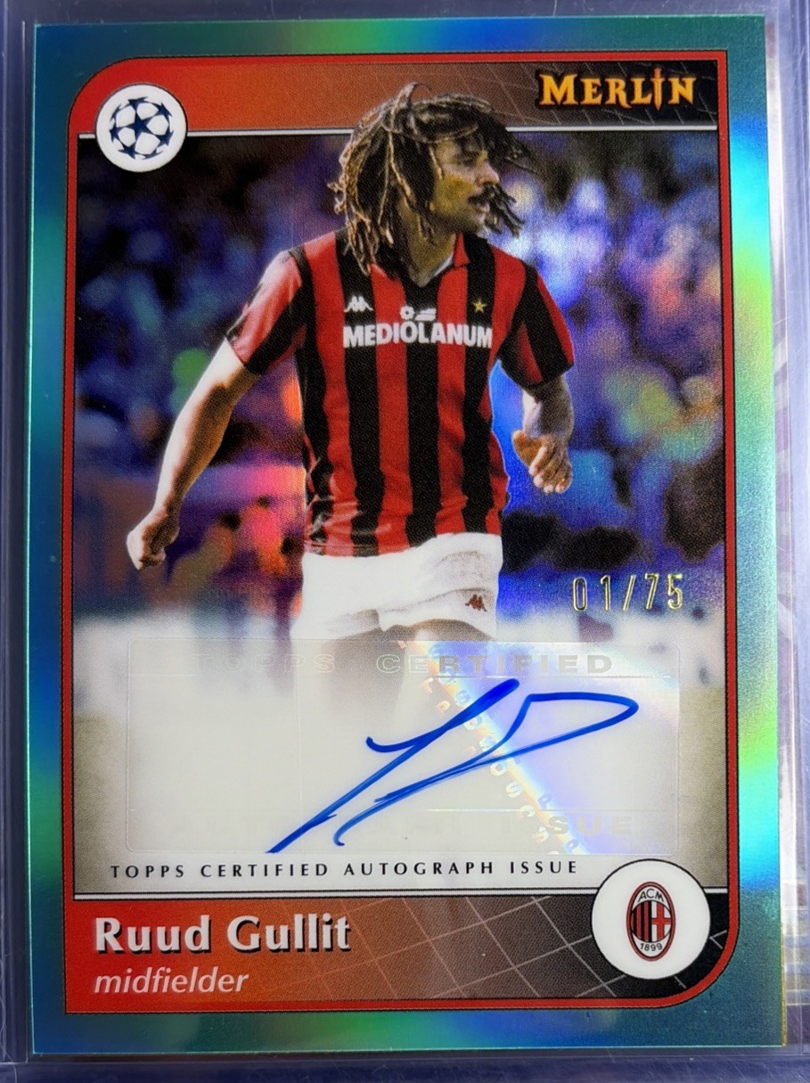 2024-25 Topps Merlin Chrome UEFA Ruud Gullit Auto Aqua Refractor 1/75 Milan