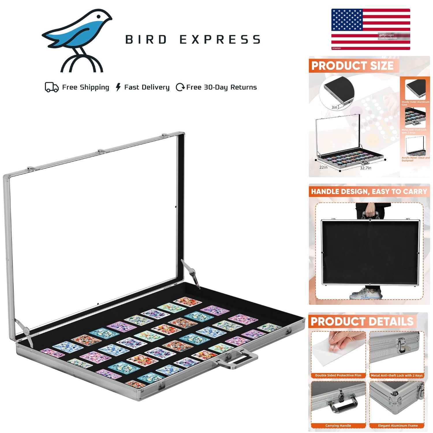 Trade Show Display Case 34×22 Aluminum Lockable Jewelry Trading Card Collectible