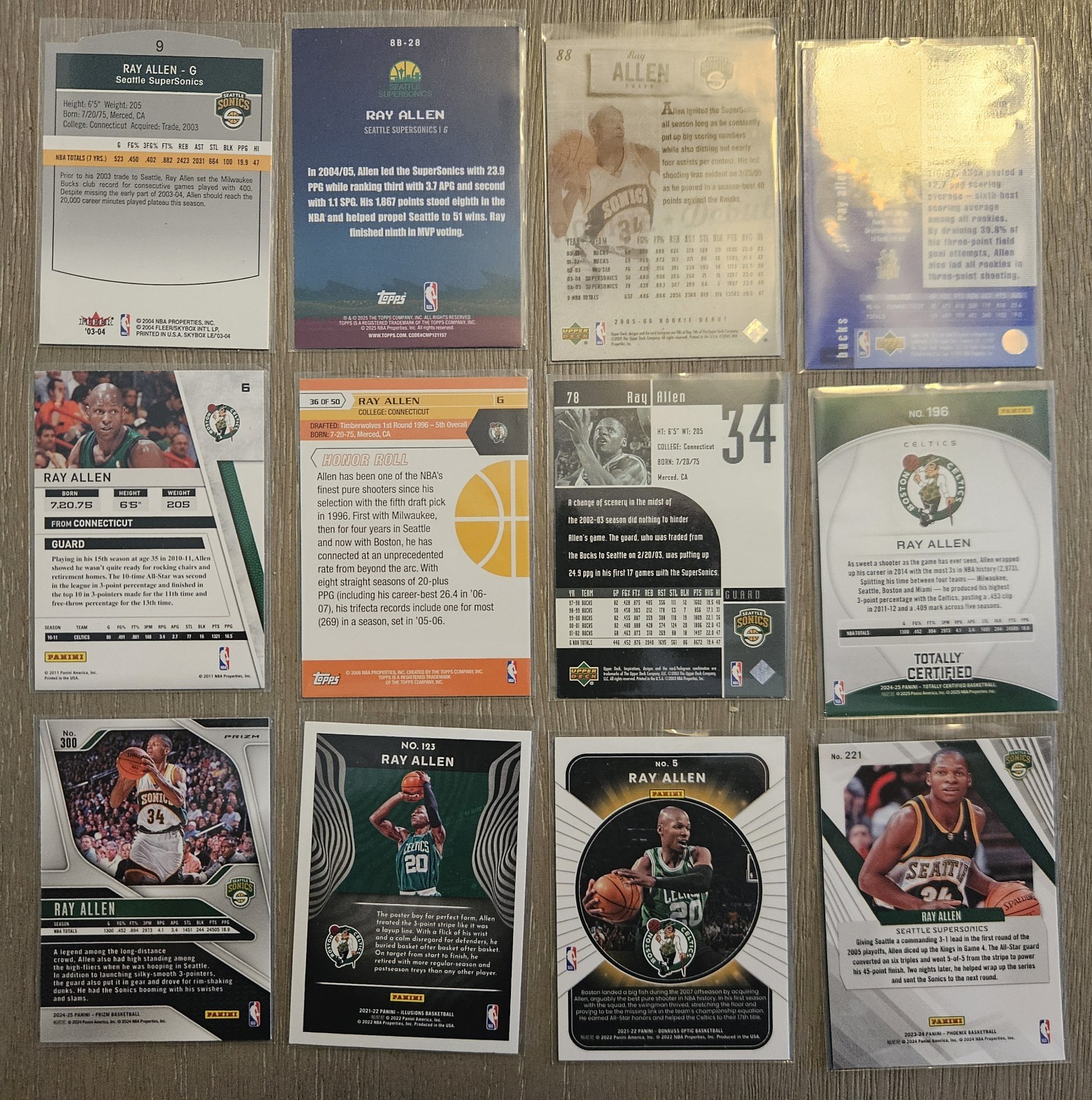 NBA 12-Card Ray Allen Lot Various Sets Sonics Celtics HOF Diecut