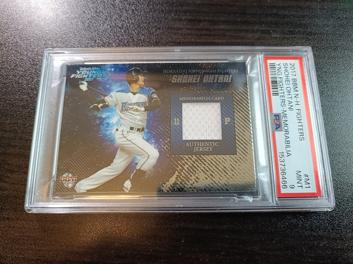 Shohei Ohtani BBM 2017 #M1 Memorabillia Card Authentic Jersey /90 PSA9 MINT