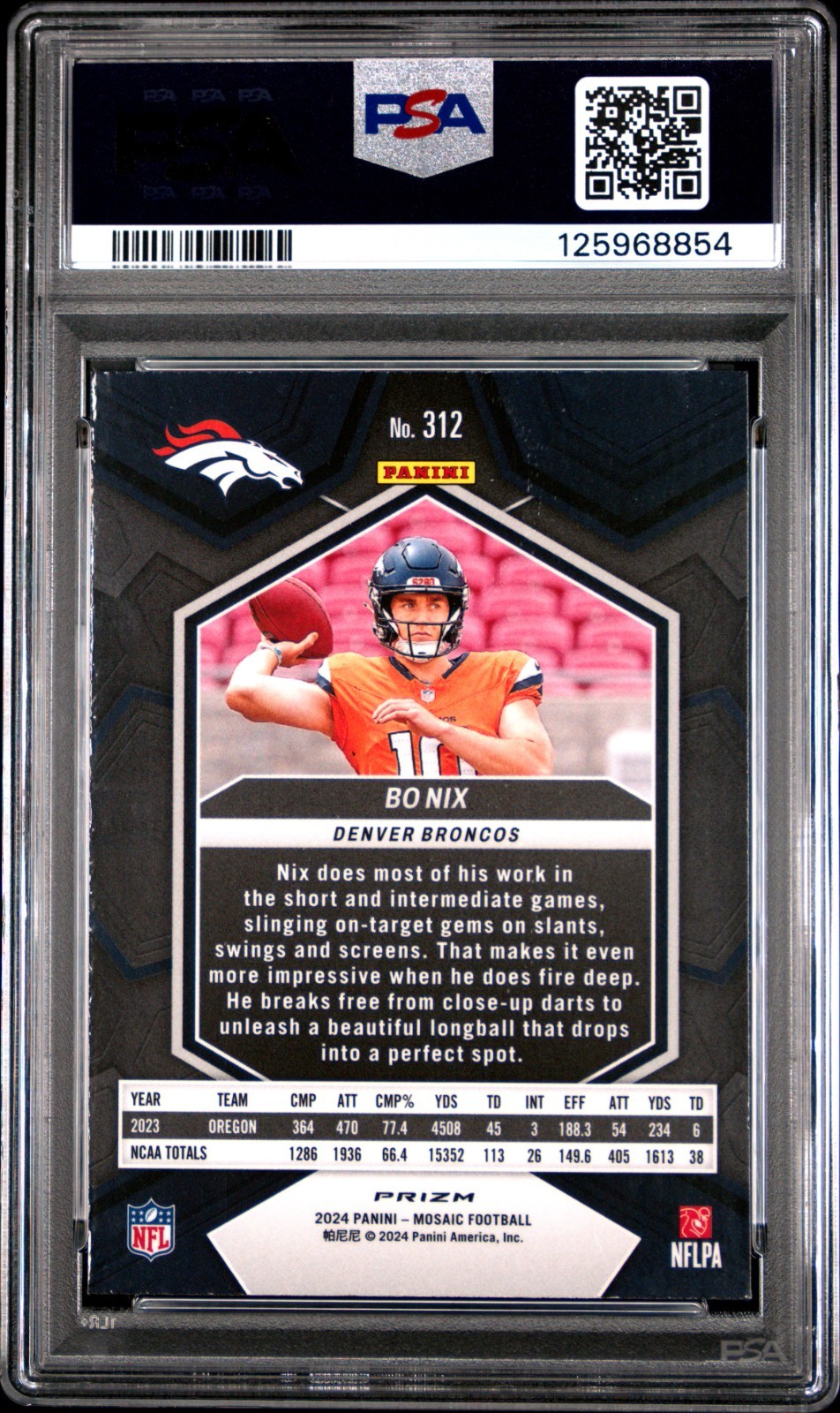 2024 Panini Mosaic Bo Nix #312 Camo Pink RC – PSA 10