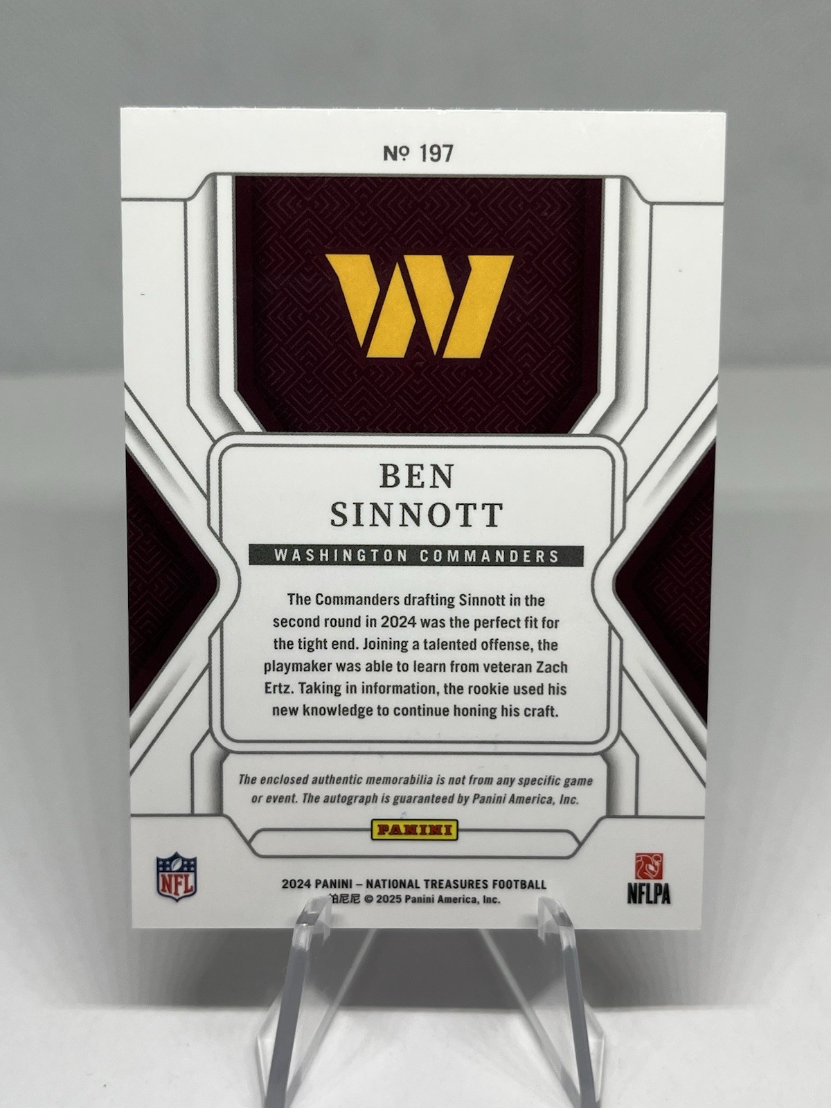 Ben Sinnott 2024 National Treasures NFL Shield 1/1 Rookie Patch Auto S&S Card