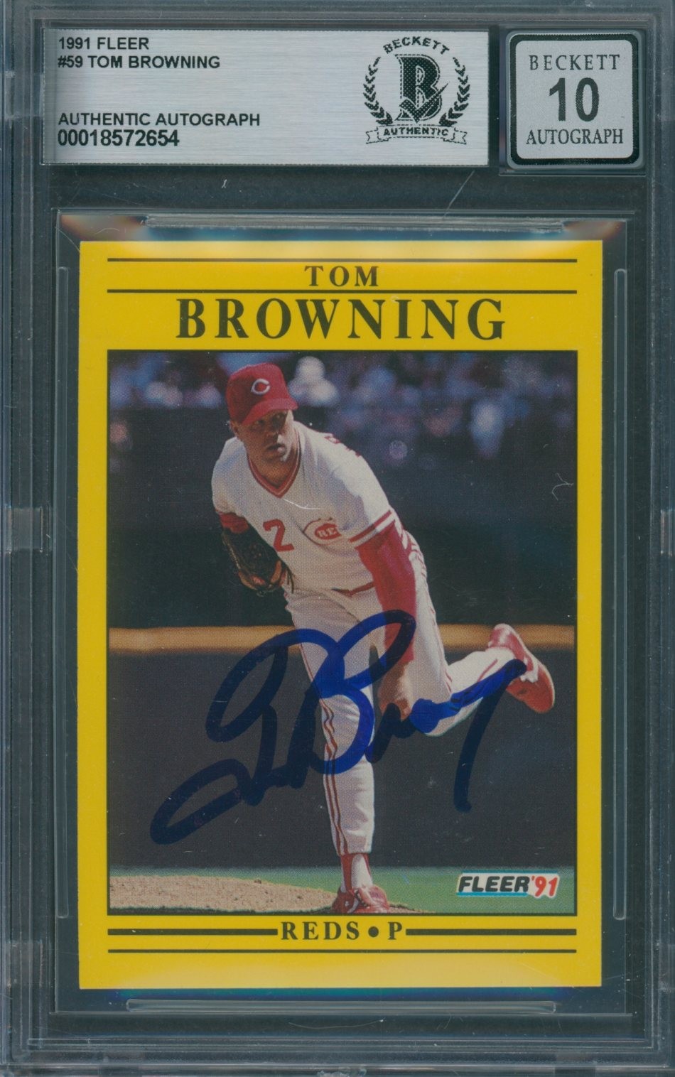 1991 Fleer #59 Tom Browning Beckett Authentic Signed Auto 10 *2654