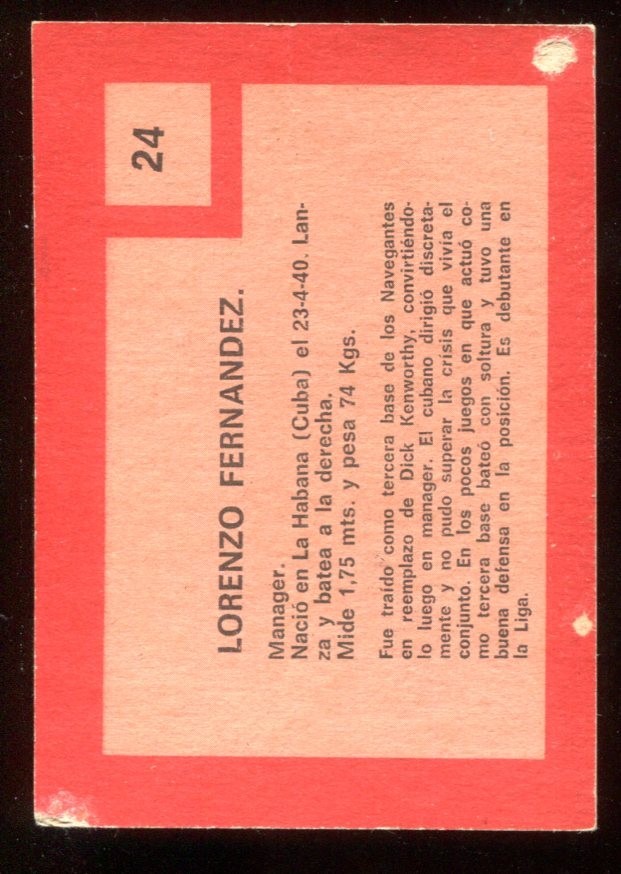 1967 Venezuelan #24 lorenzo Fernandez Magallanes Manager See Below Desc~(PL)