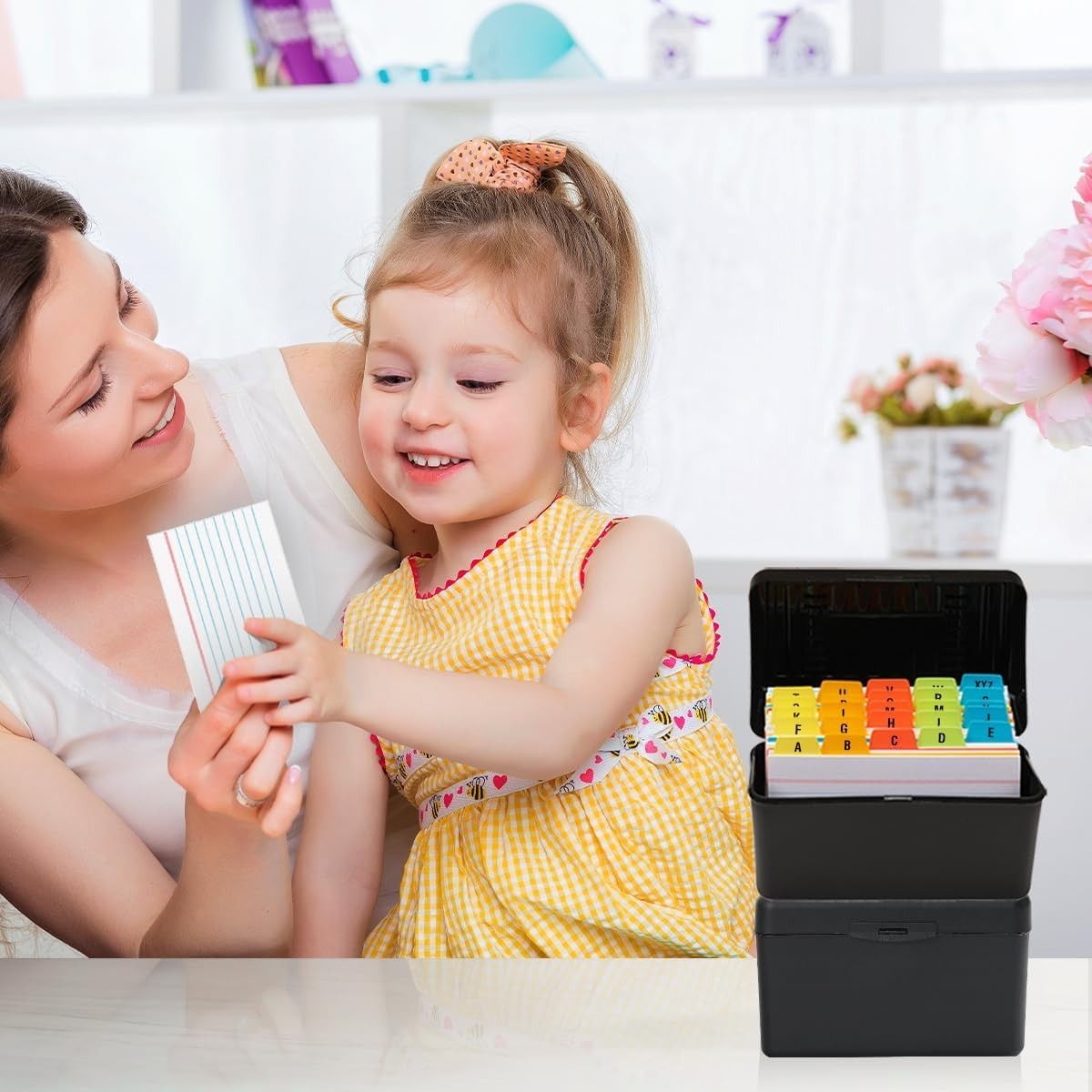 Compact 3×5 Index Card Box with 100 Cards & 25 Dividers in Sophisticated Black