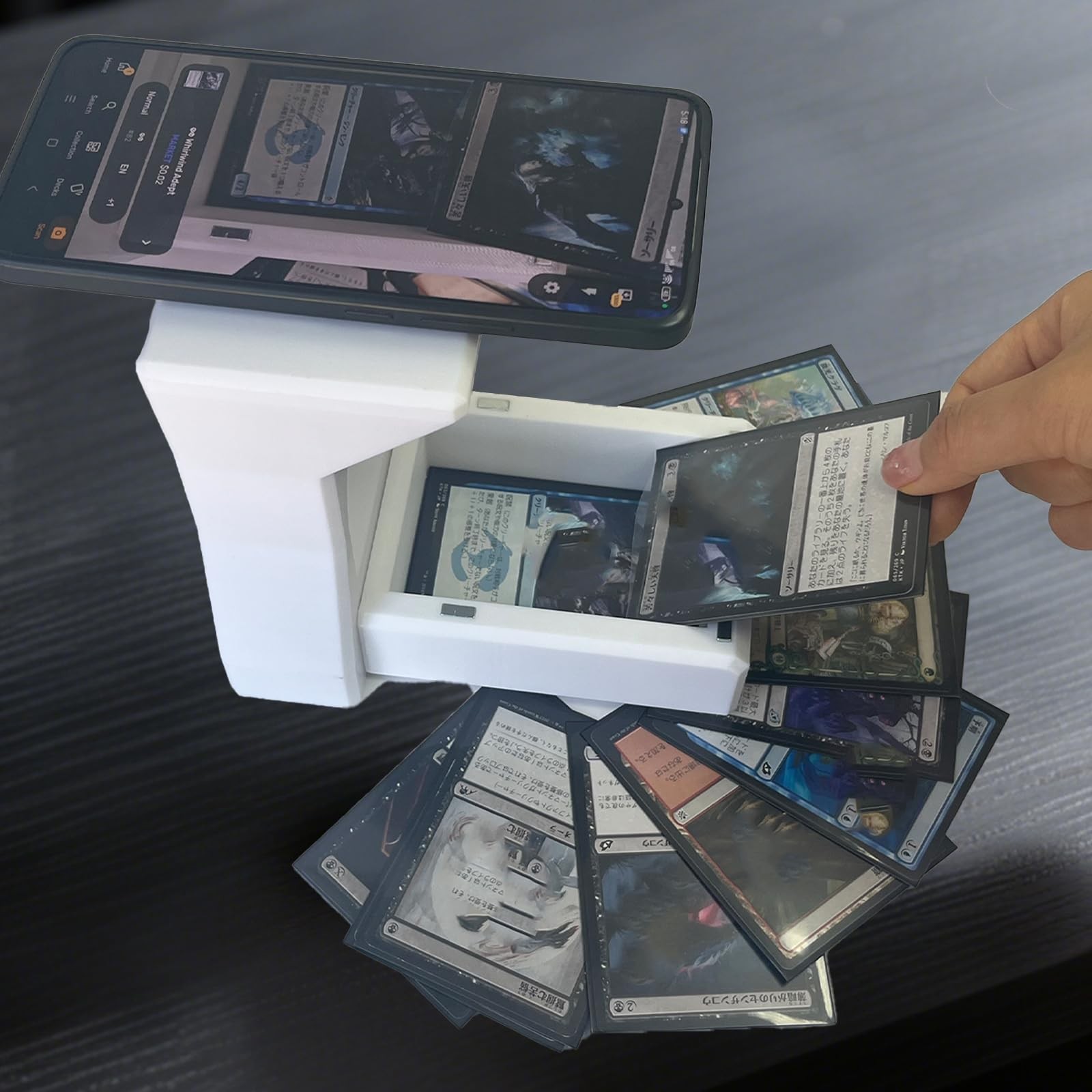 Trading Card Scanner Stand, Detachable Portable Holder with Card Box & Storage B
