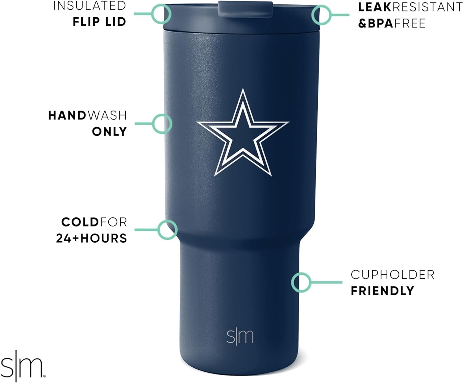 Dallas Cowboys 30 oz Stainless Steel Tumbler – Age-Range Adult, Hand Wash Only