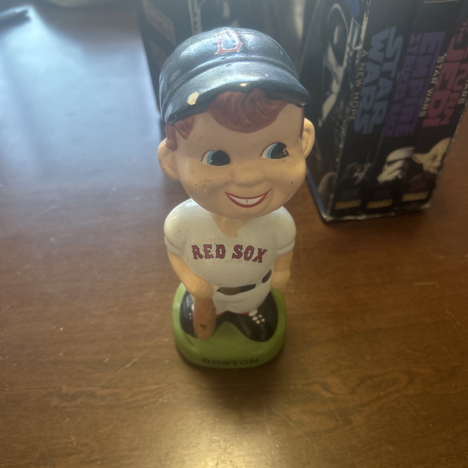Rare Vintage Boston Red Sox MLB Bobblehead Nodder Blue Cap Round Green Base