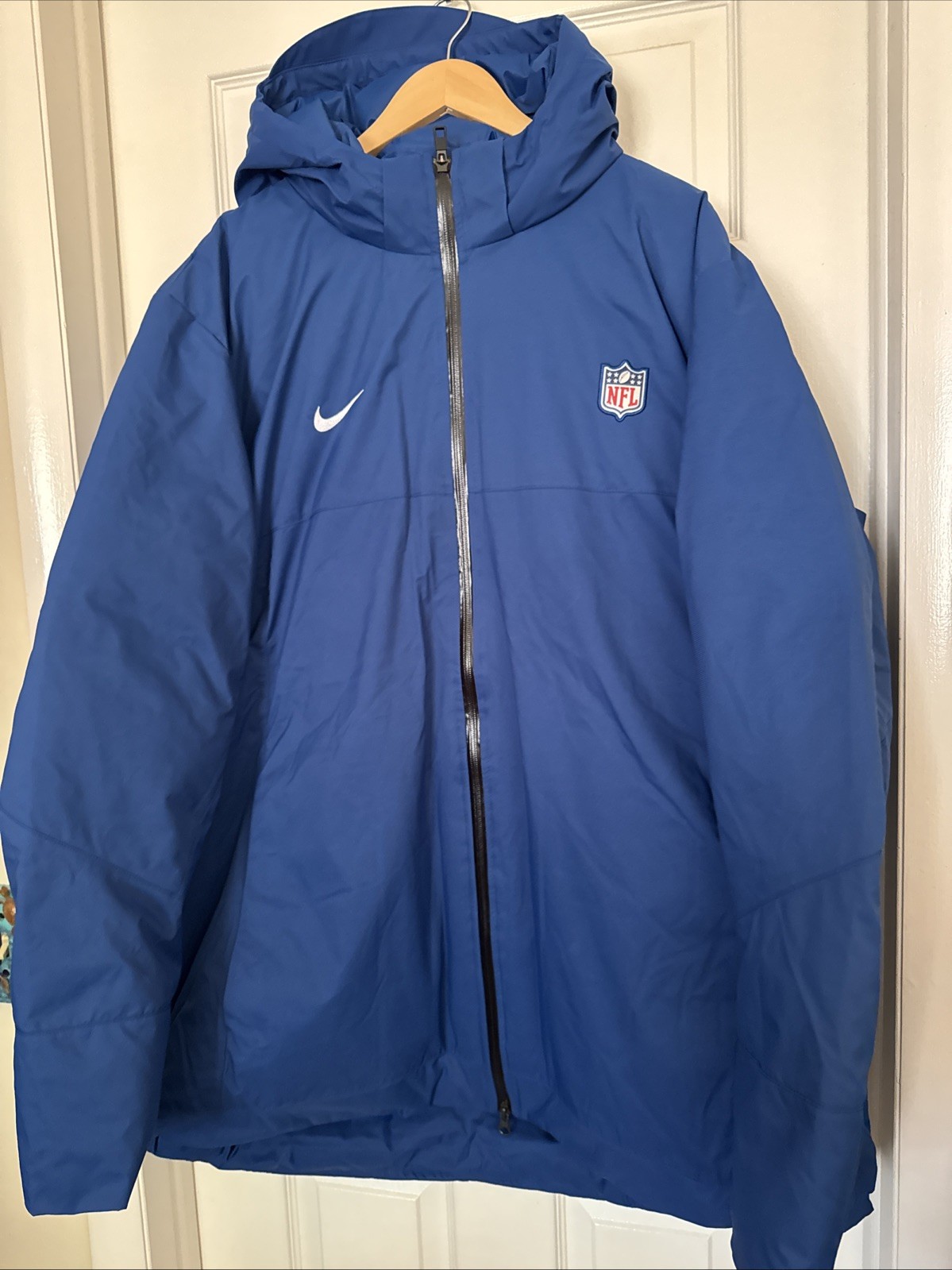 Nike NFL Shield Mens XL Blue Football Down Hooded Puffer Jacket DC3054-431 NEW