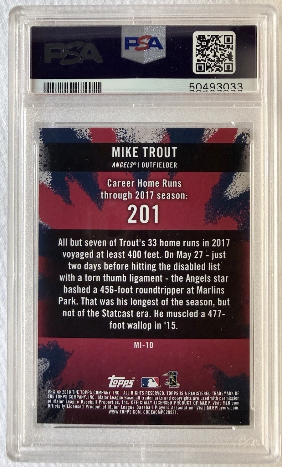 2018 TOPPS BIG LEAGUE #MI10 MIKE TROUT MINISTERS OF MASH PSA 10 GEM MT