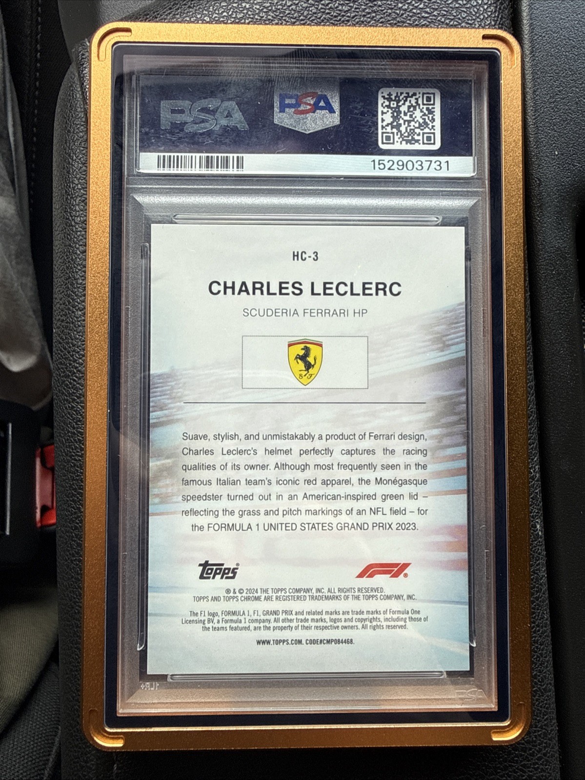 2024 Topps Chrome Formula 1 CHARLES LECLERC #HC-3 GOLD 19/50 Helmet Collection