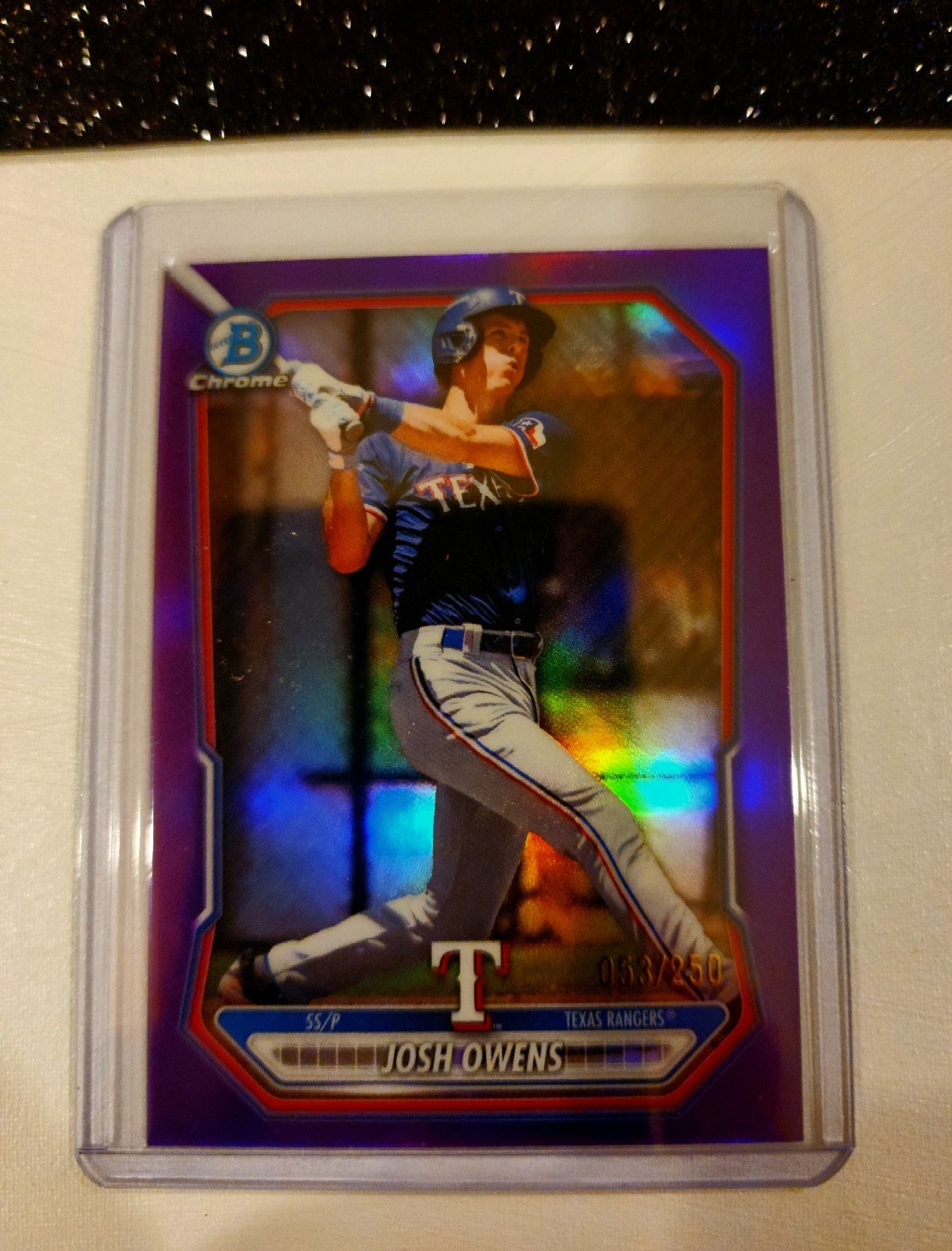 Bowman 2025 Draft Josh Owens Texas Rangers Purple Parallel #BDC-119 /250 ⚾️