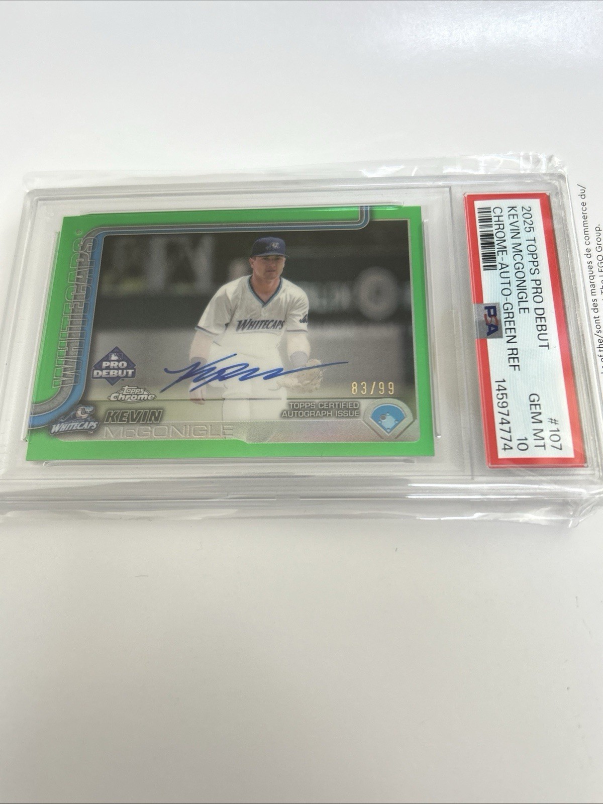 2025 Topps Pro Debut Kevin McGonigle Chrome Green Auto #/99 PDC-107 PSA 10 ROTY?