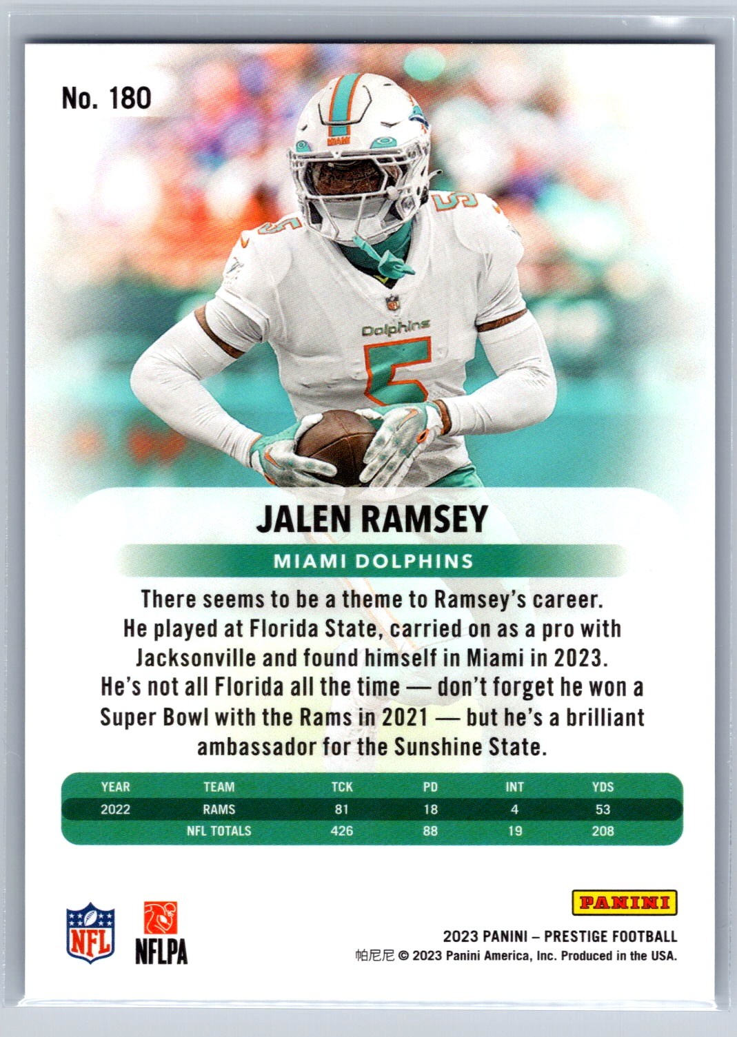 2023 Panini Prestige #180 Jalen Ramsey Xtra Points Blue SP/399 Miami Dolphins