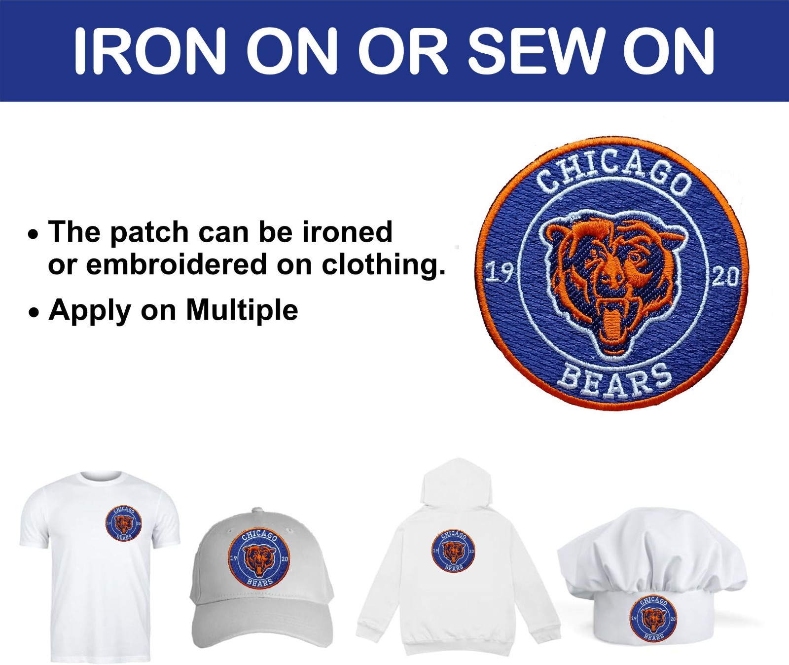 Chicago Bears NFL Team Logo Iron On Patch – Sew Patch – Embroidered Patch