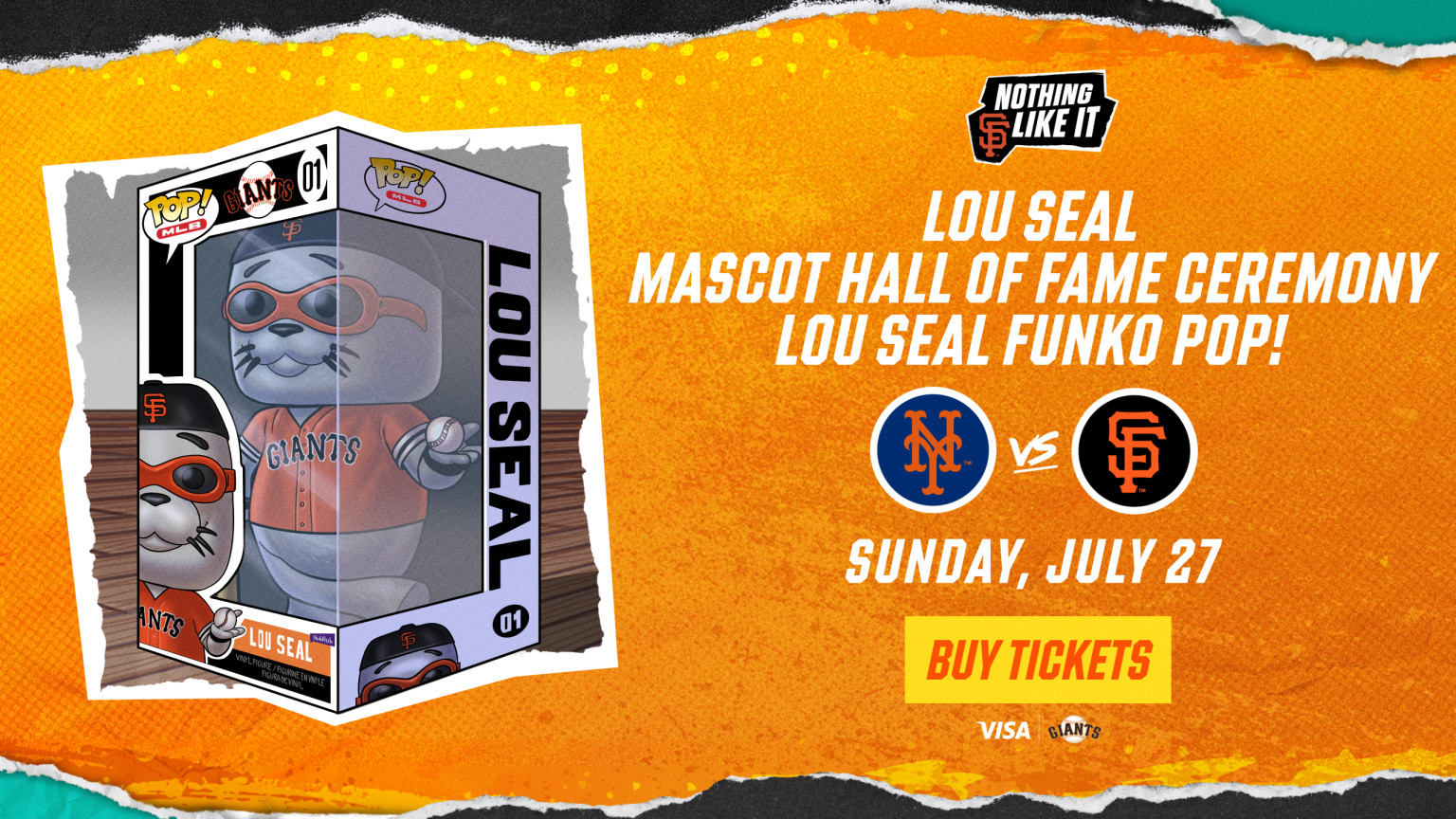 1 SGA SF Giants 7/27/25 Lou Seal Funko Pop W/protective case cover New Ex-Cond
