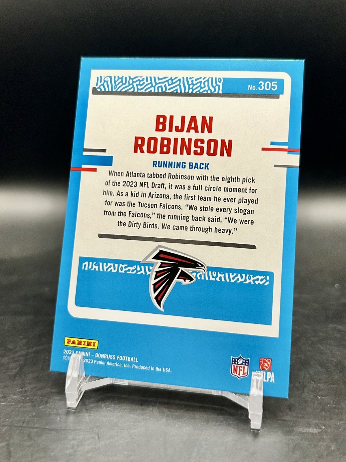 2023 Panini Donruss Rated Rookie Bijan Robinson #305 Season Stat Line /500 (RC)