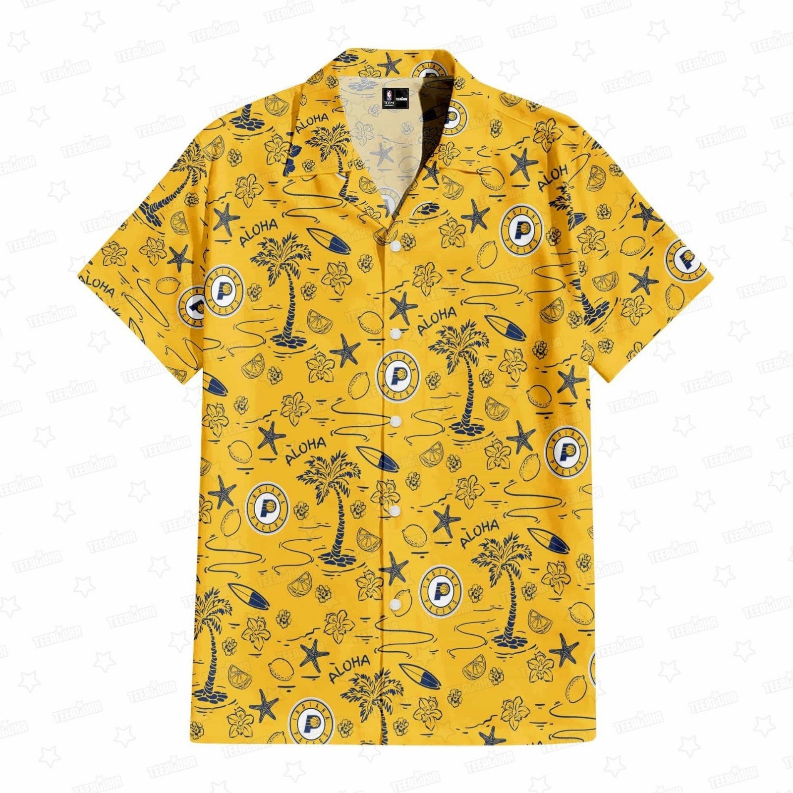 Indiana Basketball Team Pacerss Hawaiian Button Down Shirt Unisex Adults S-5XL