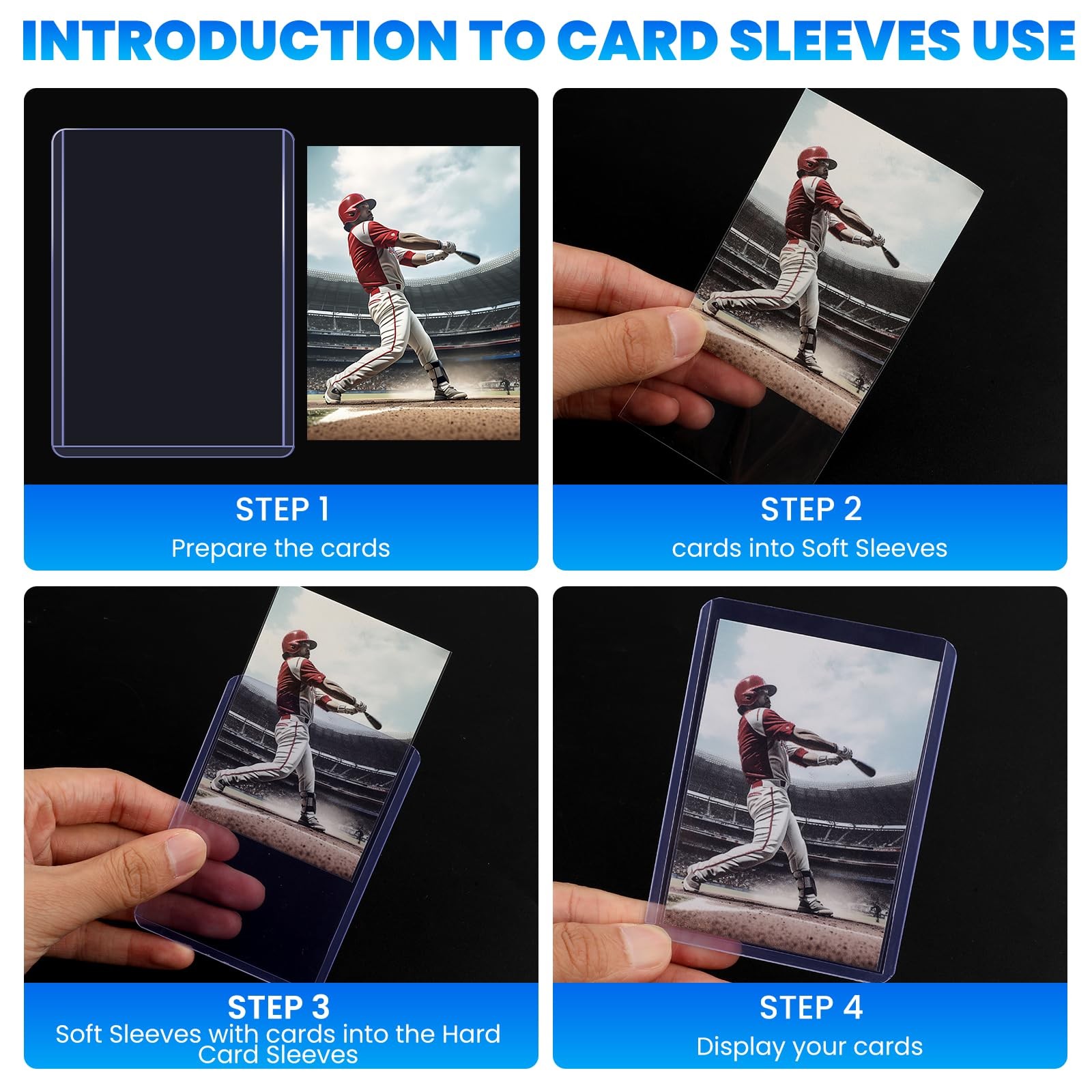 1000 Card Sleeves Top Loaders for Cards, 3″ x 4″ Hard Plastic Toploaders, Bas…