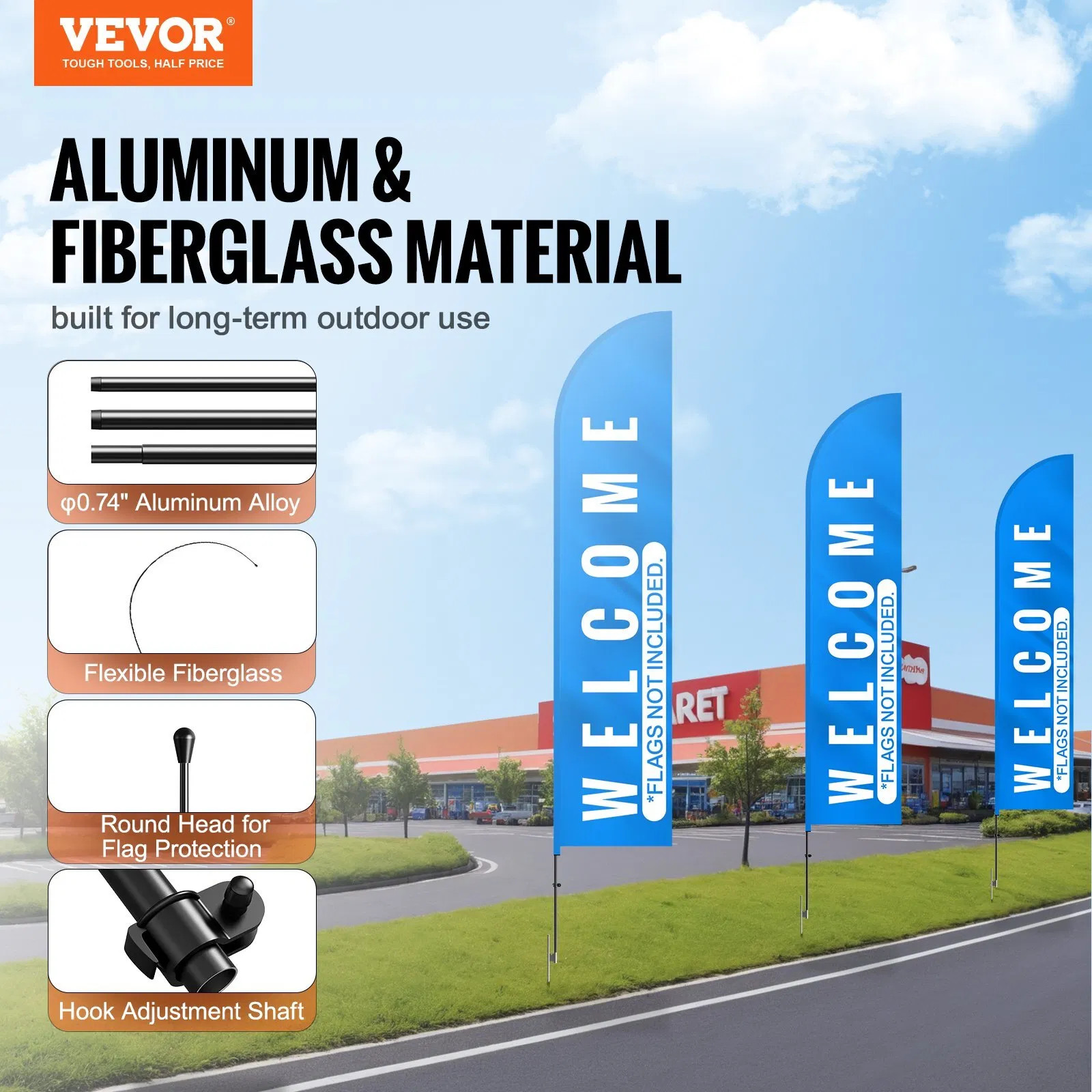 Feather Flag Pole Kit, Swooper Flag Pole Set 16.3 ft, Sign Flag Poles for Busin