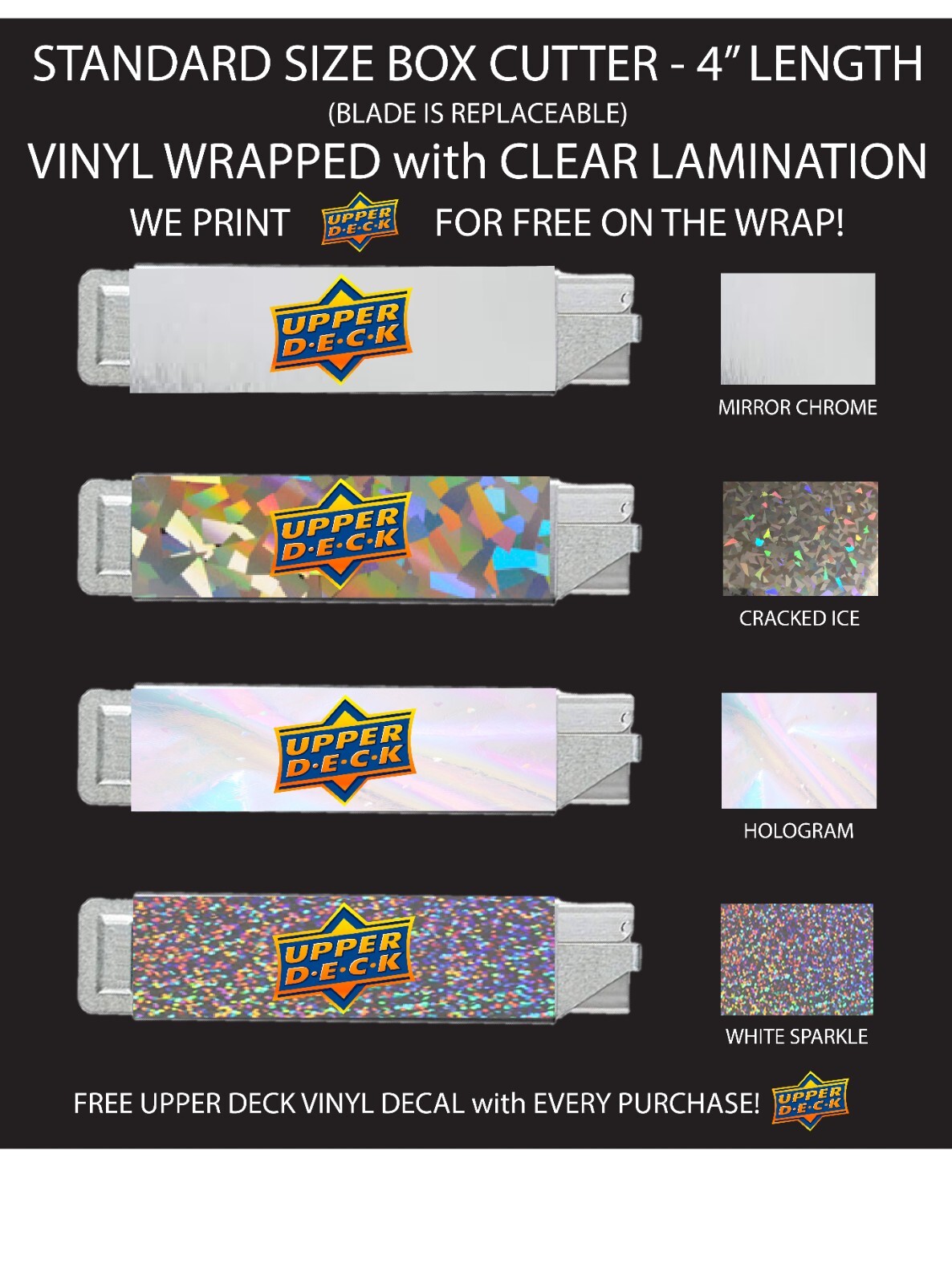 CUSTOM PRINTED BOX CUTTER UPPER DECK BOX CUTTER UPPER DECK CARDS FREE UD DECAL