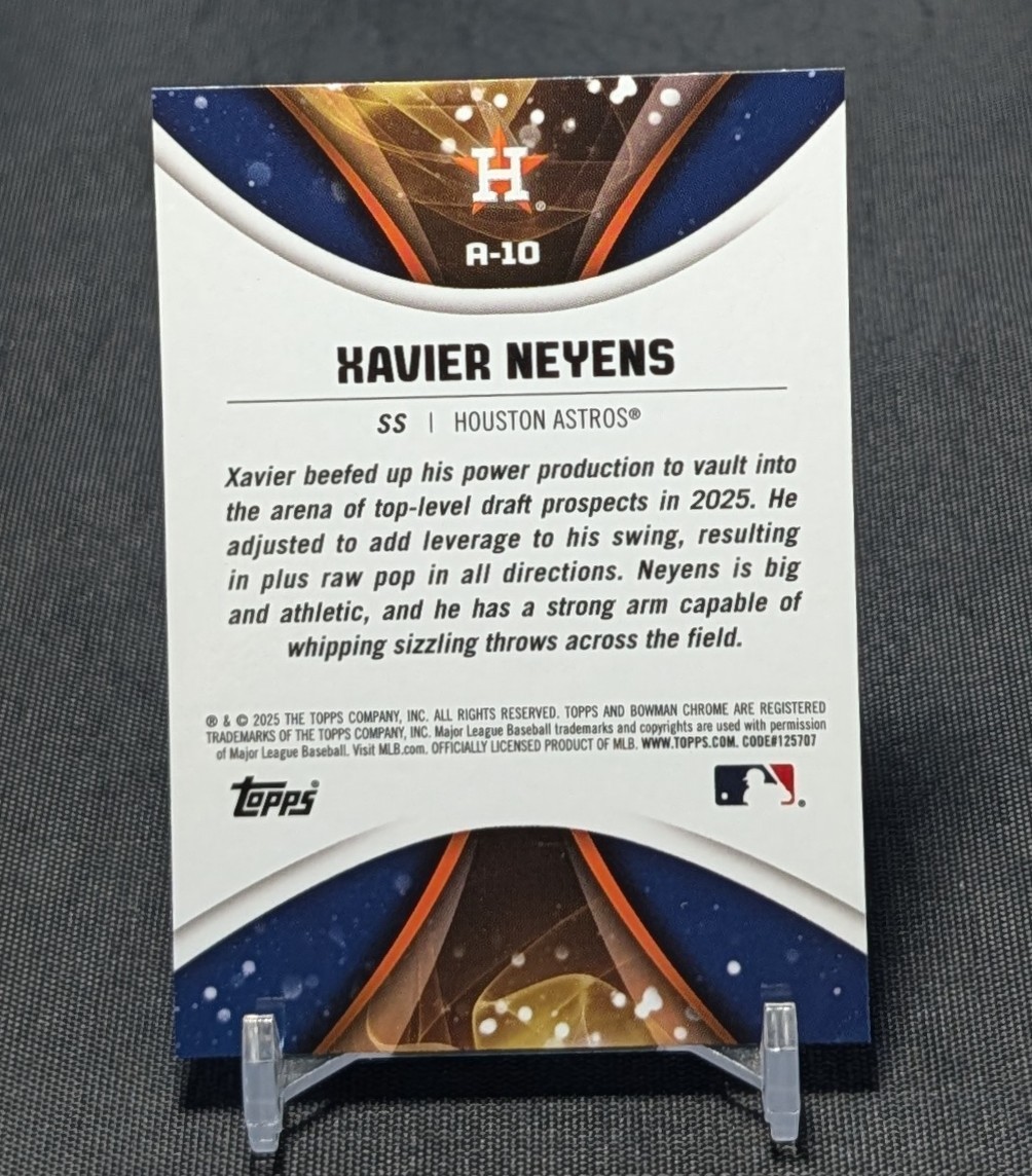 Xavier Neyens Axis Chrome Prospect Rookie RC 2025 Bowman Draft Card #A-10 Astros
