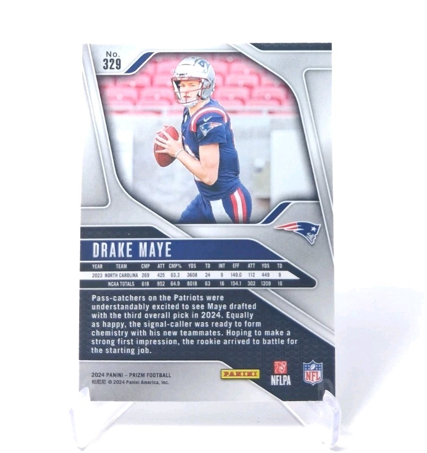 Drake Maye 2024 Panini Prizm Base Rookie (RC) #329- Patriots