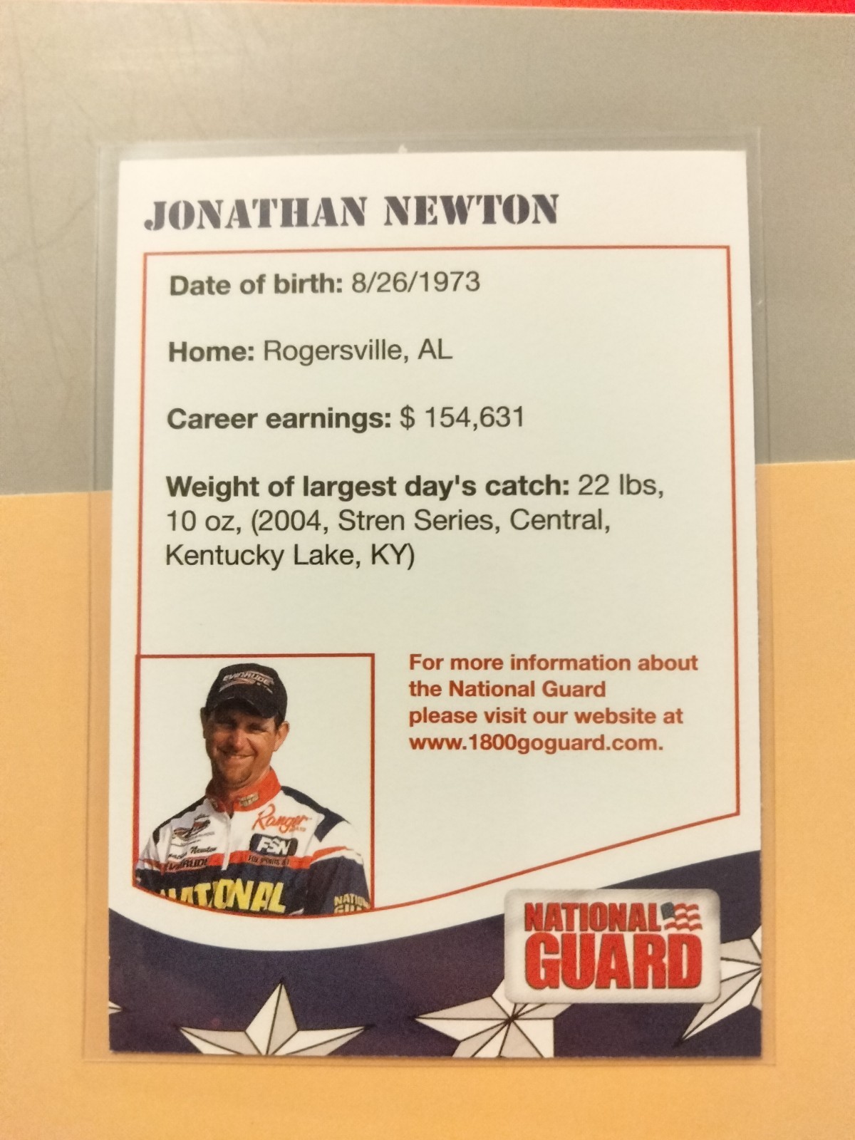 06′ National Guard JONATHAN NEWTON (auto) Pro Bass promo card free ship